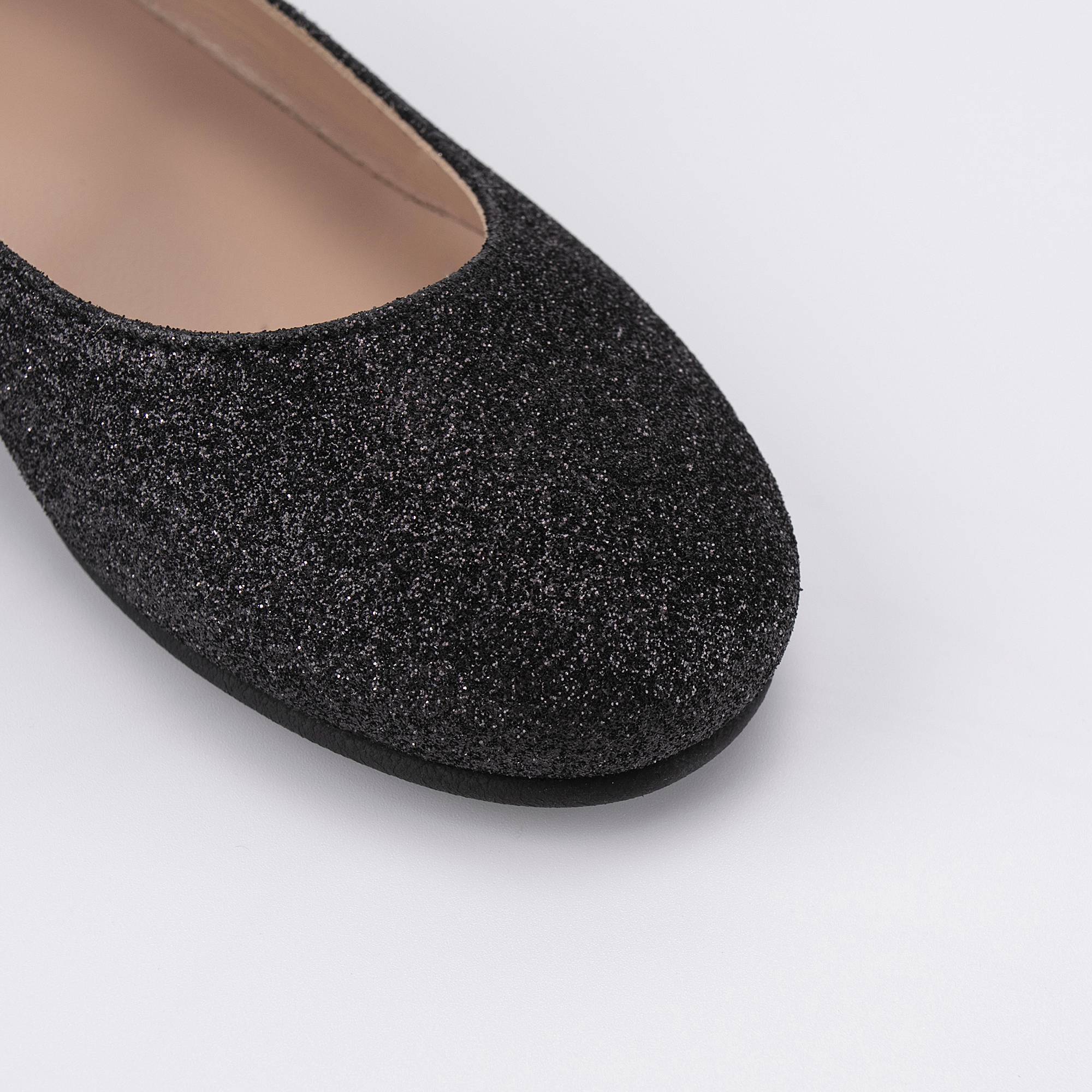 Girls Black Glitter Flat Shoes