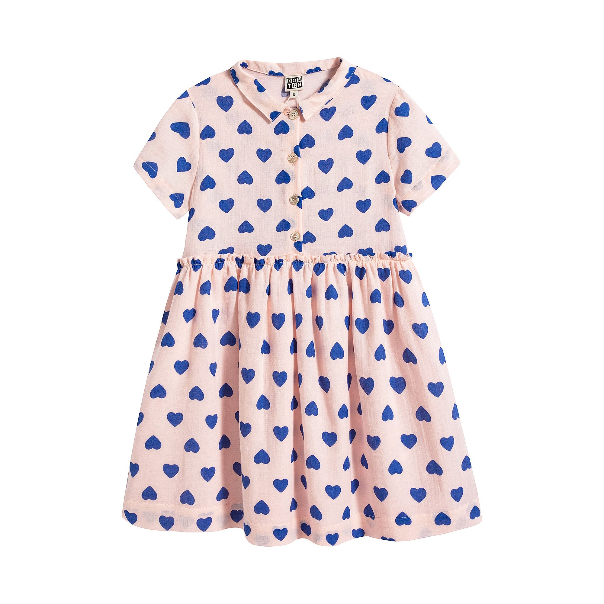 Girls Pink & Blue Heart Cotton Dress