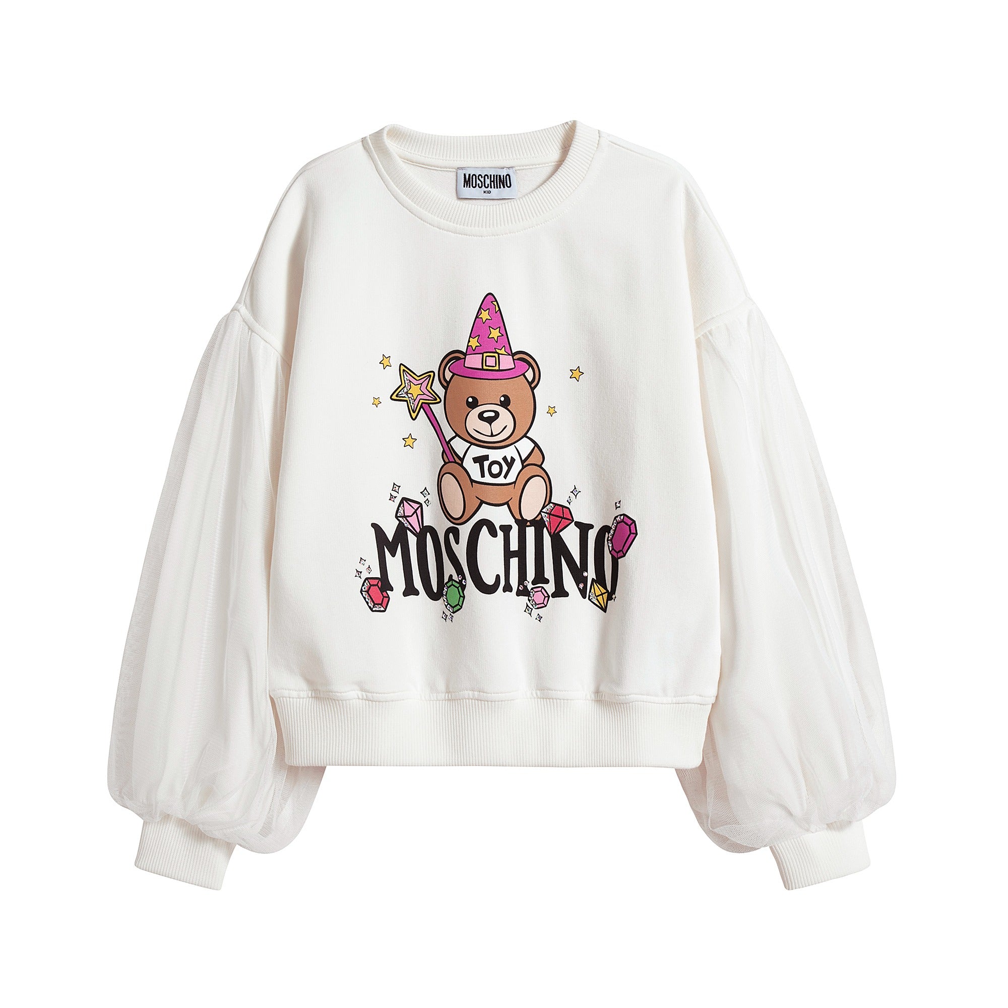 Girls White Printed Cotton Sweatshirt