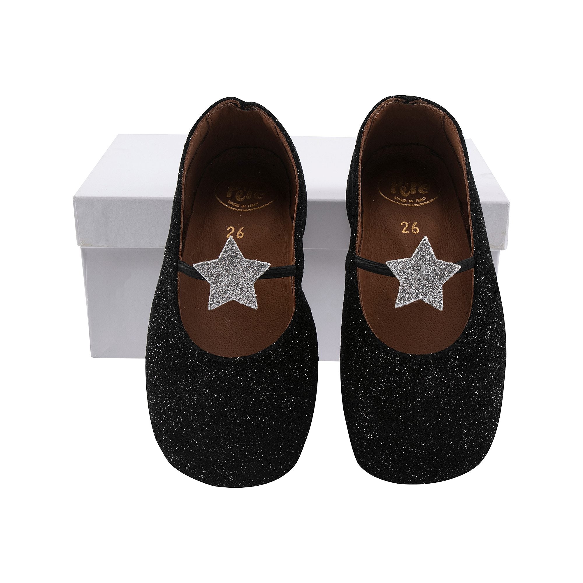 Girls Black Star Leather Shoes