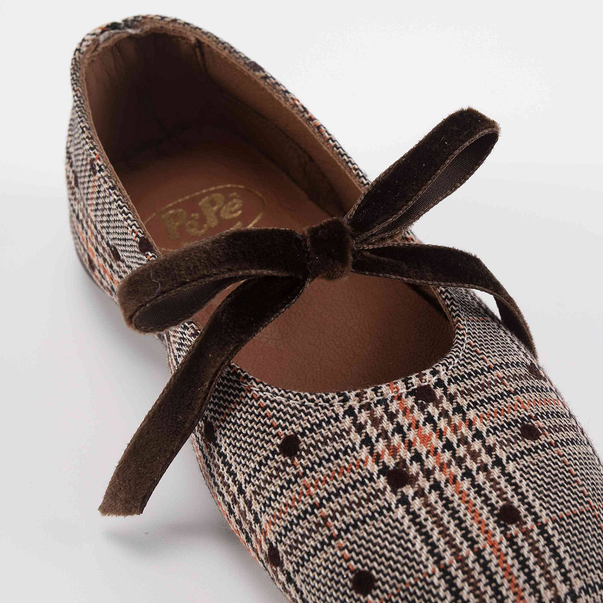 Girls Brown Check Shoes