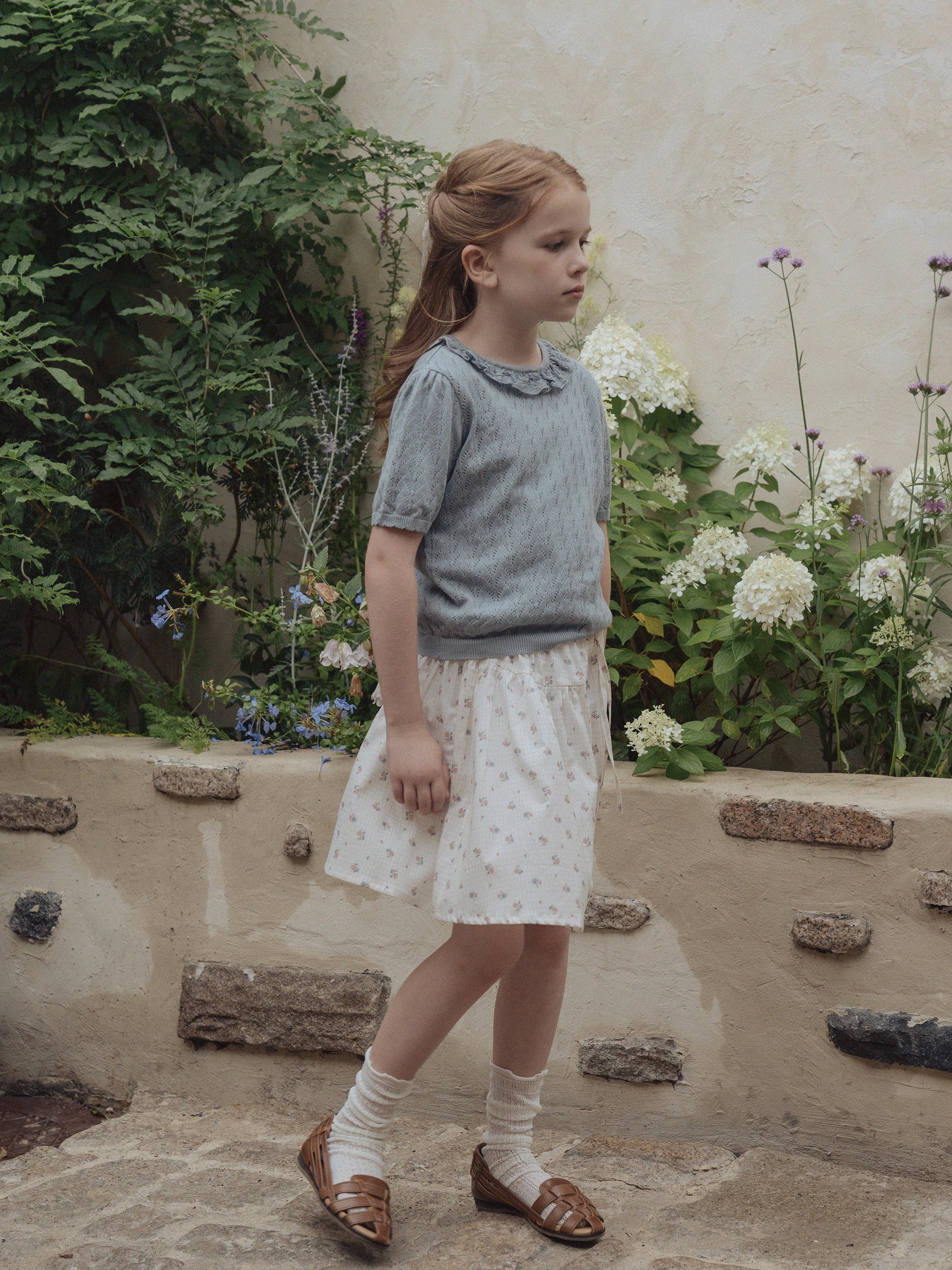 Girls Violet Floral Cotton Shorts