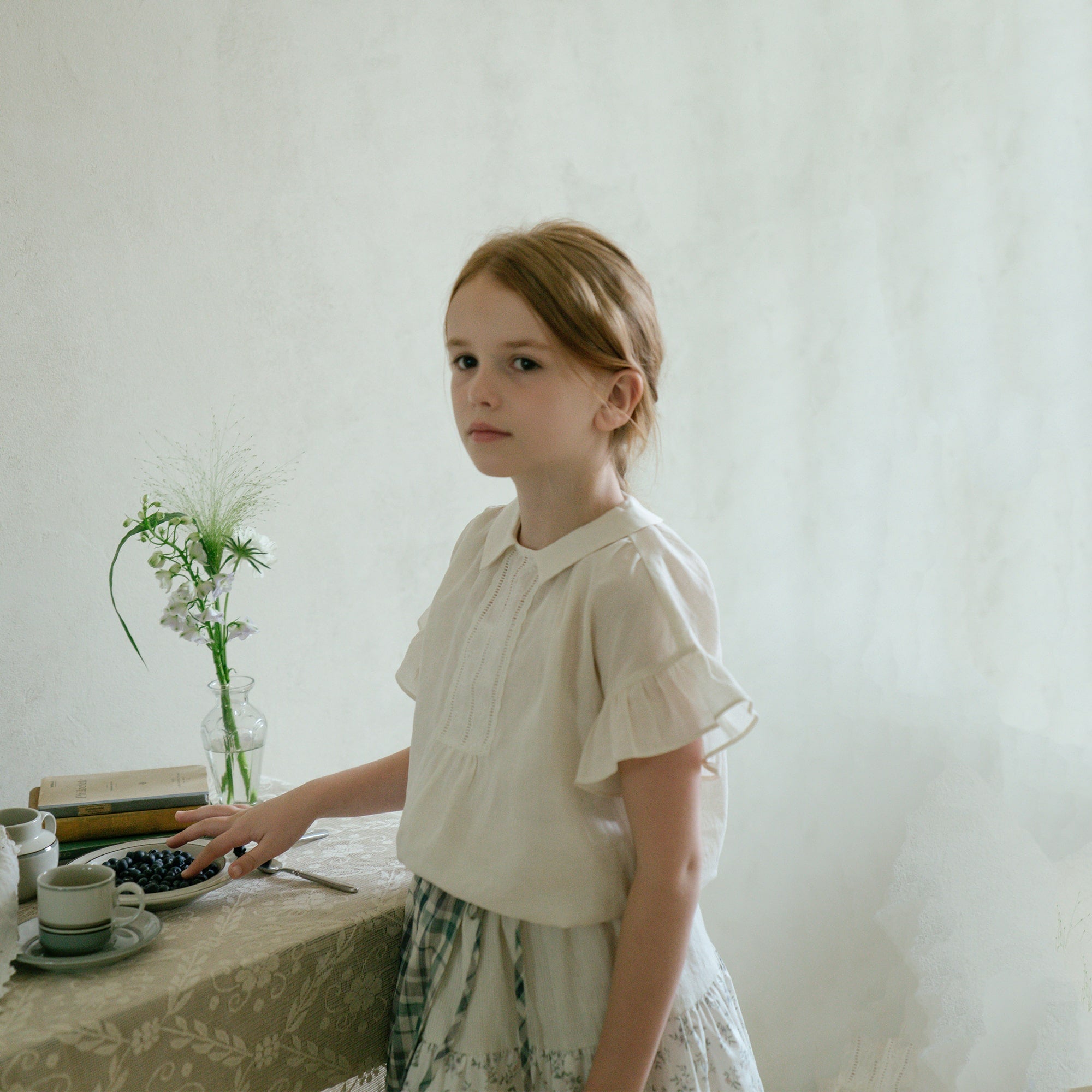 Girls Green Check Cotton Skirt