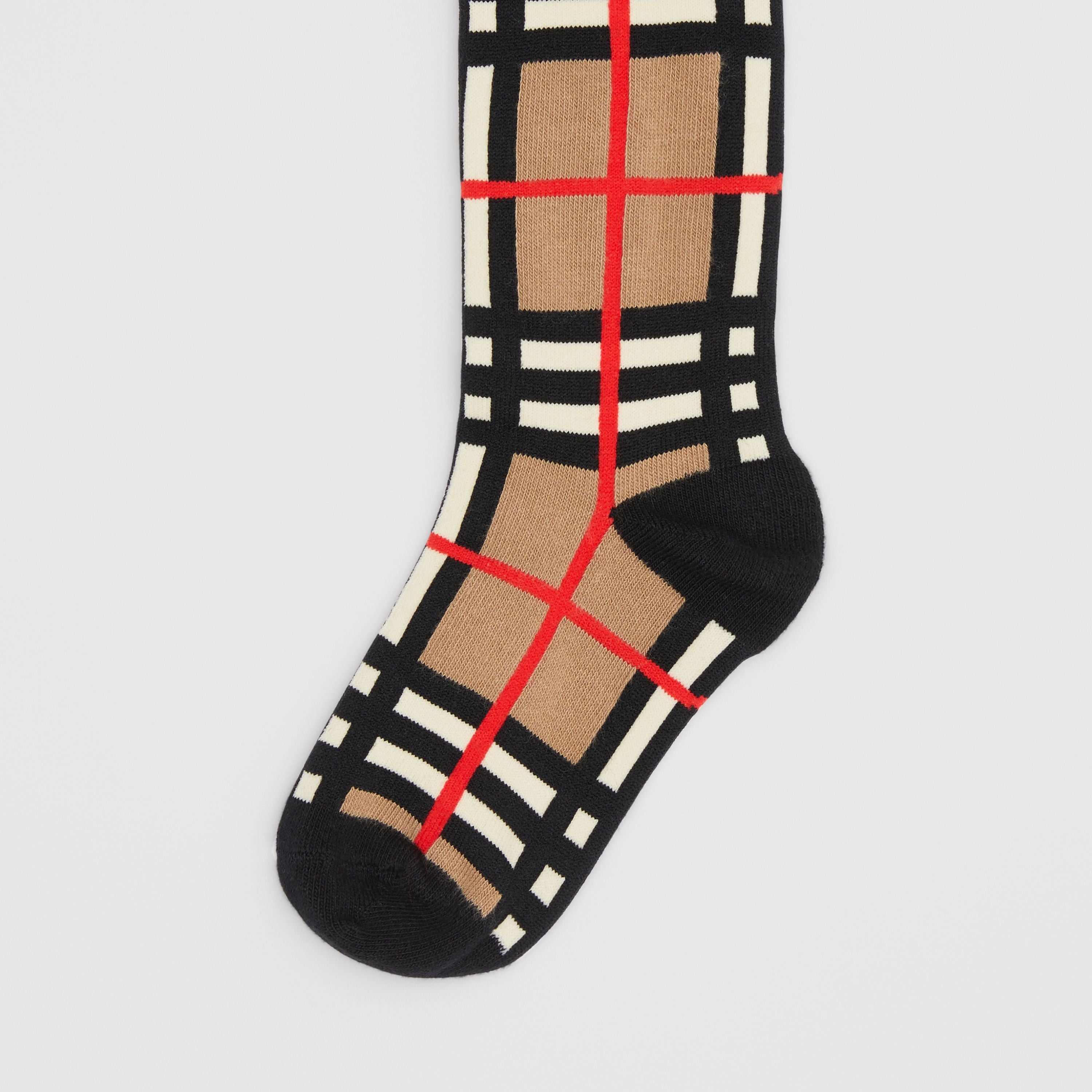 Girls Beige Check Cotton Tights
