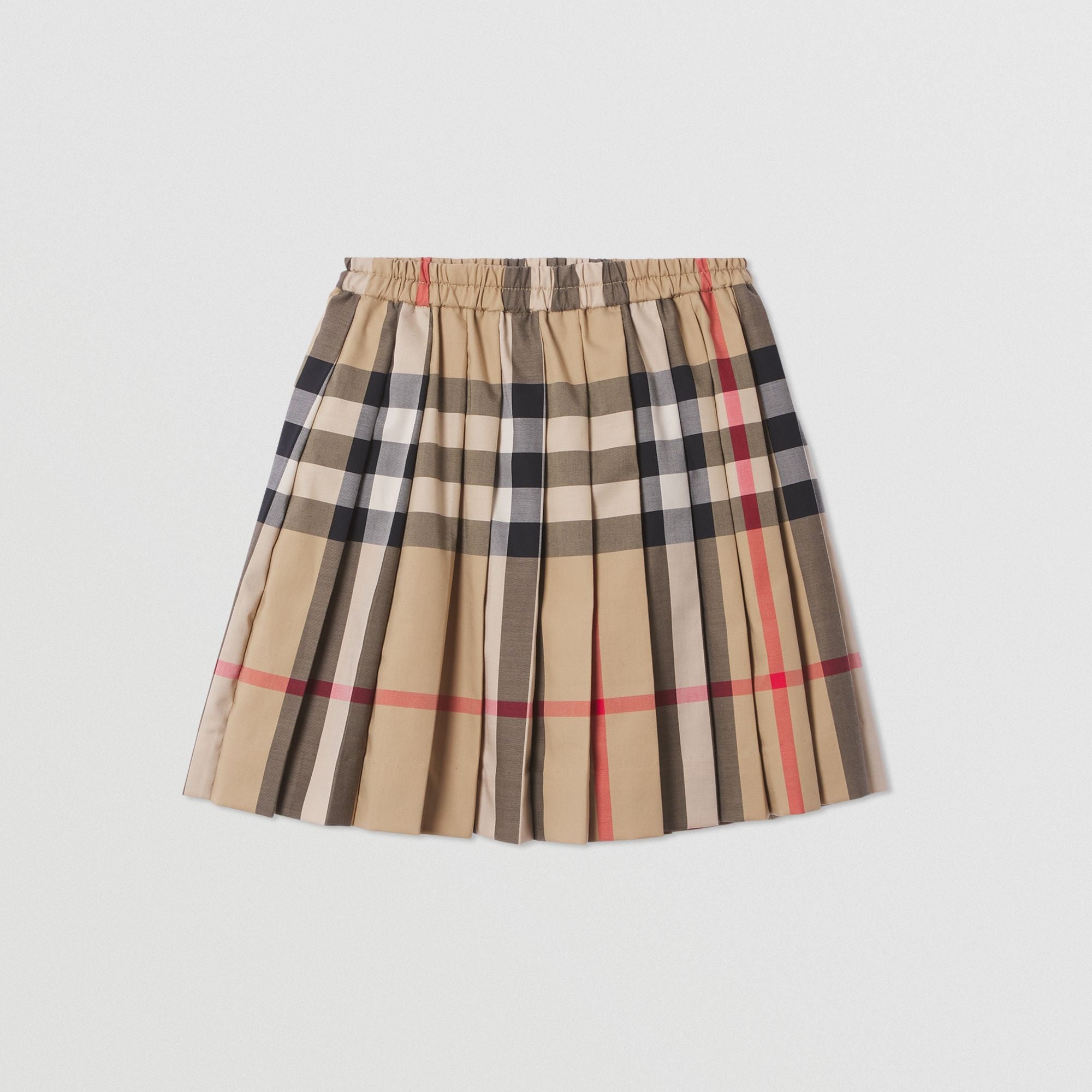 Girls Beige Check Cotton Skirt