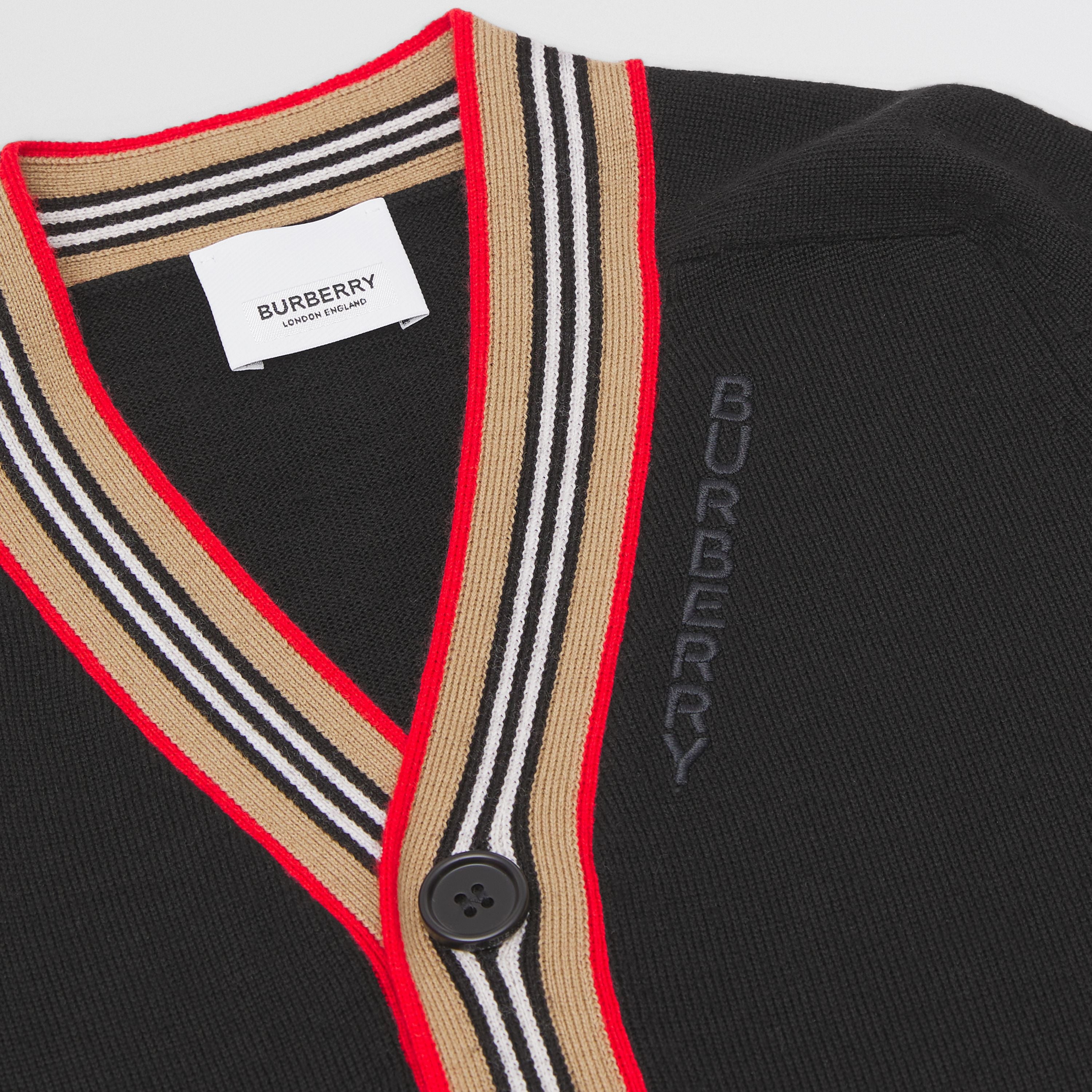 Boys Black Embroidered Logo Wool Cardigan