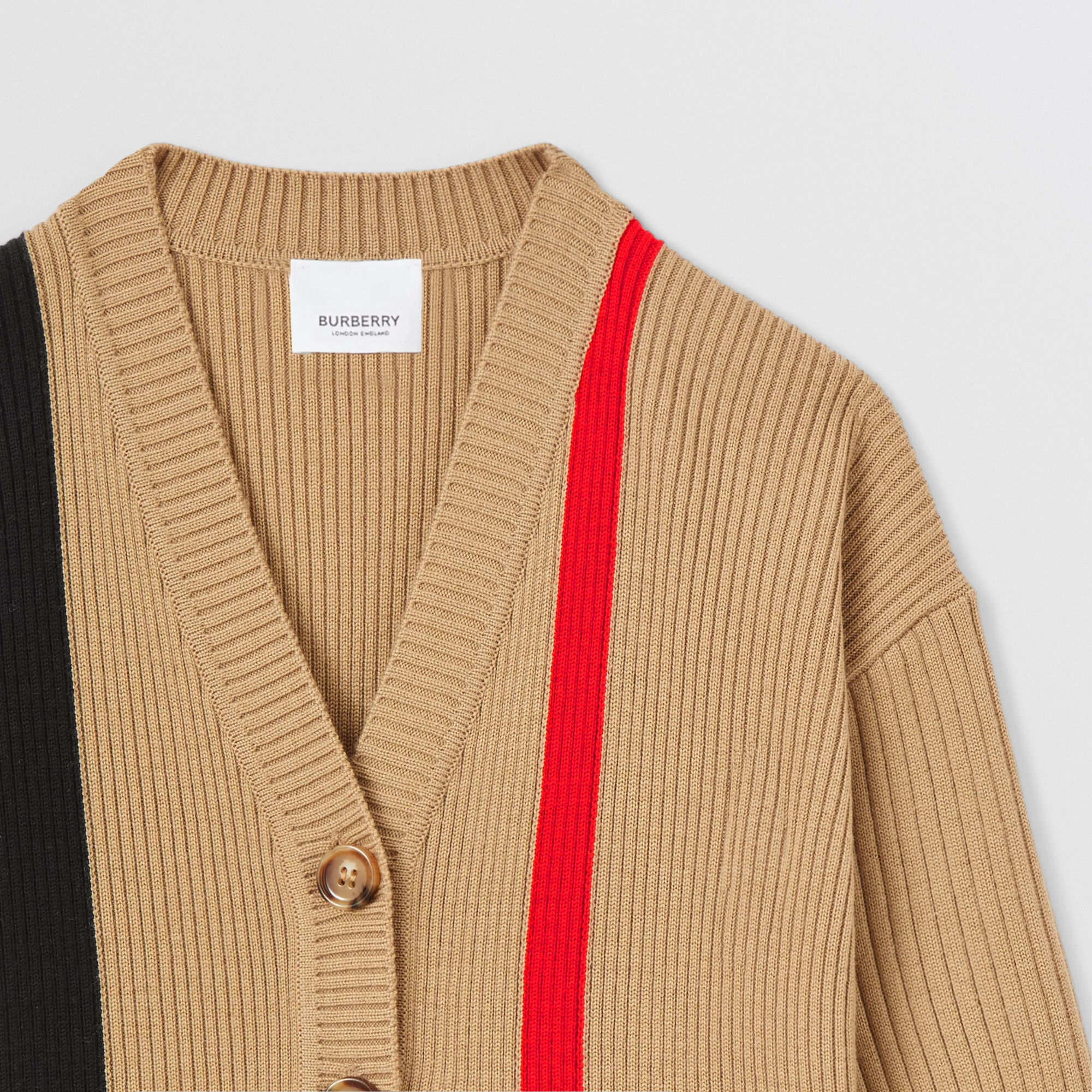 Girls Beige Stripes Wool Cardigan