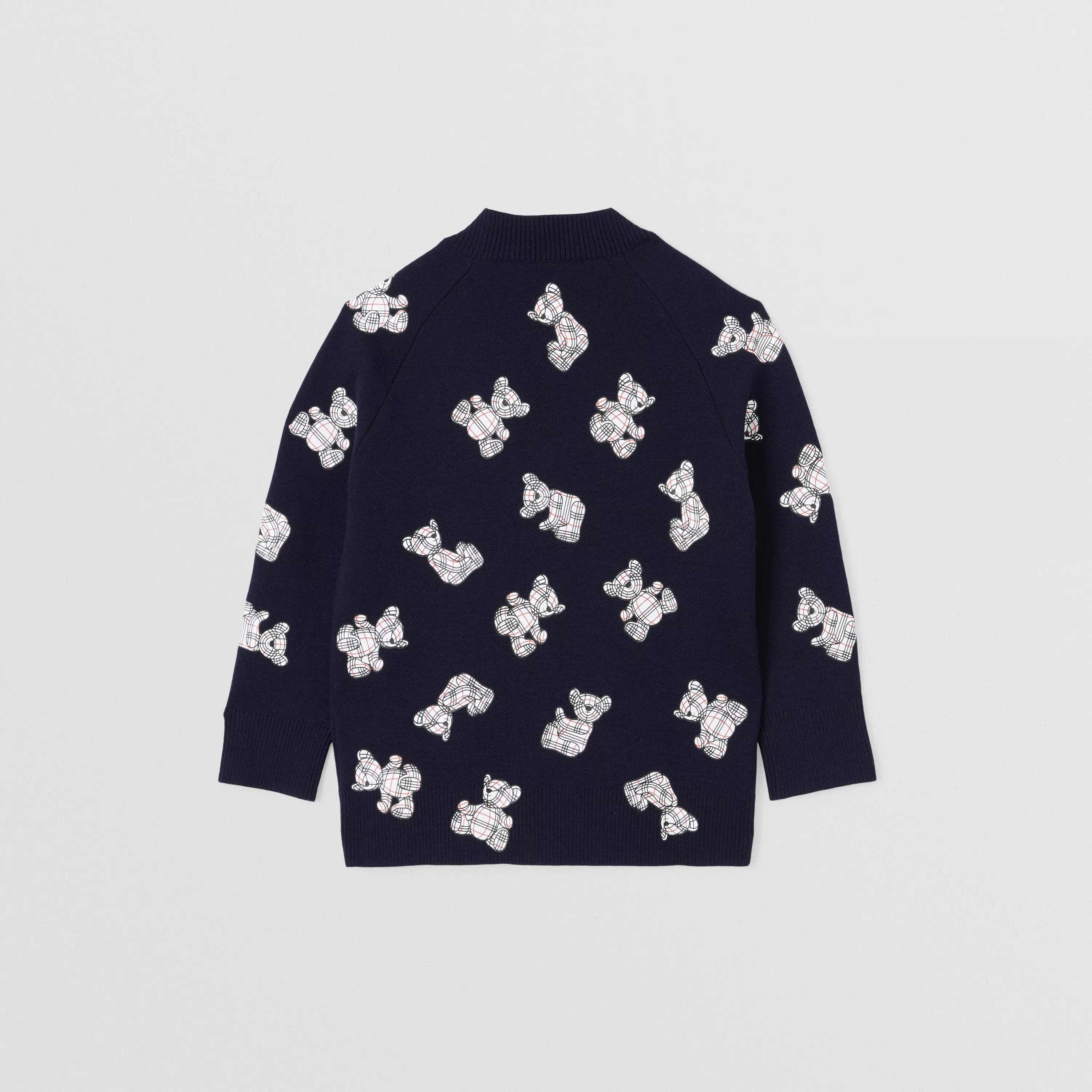 Girls Navy Bear Printed Wool Cardigan