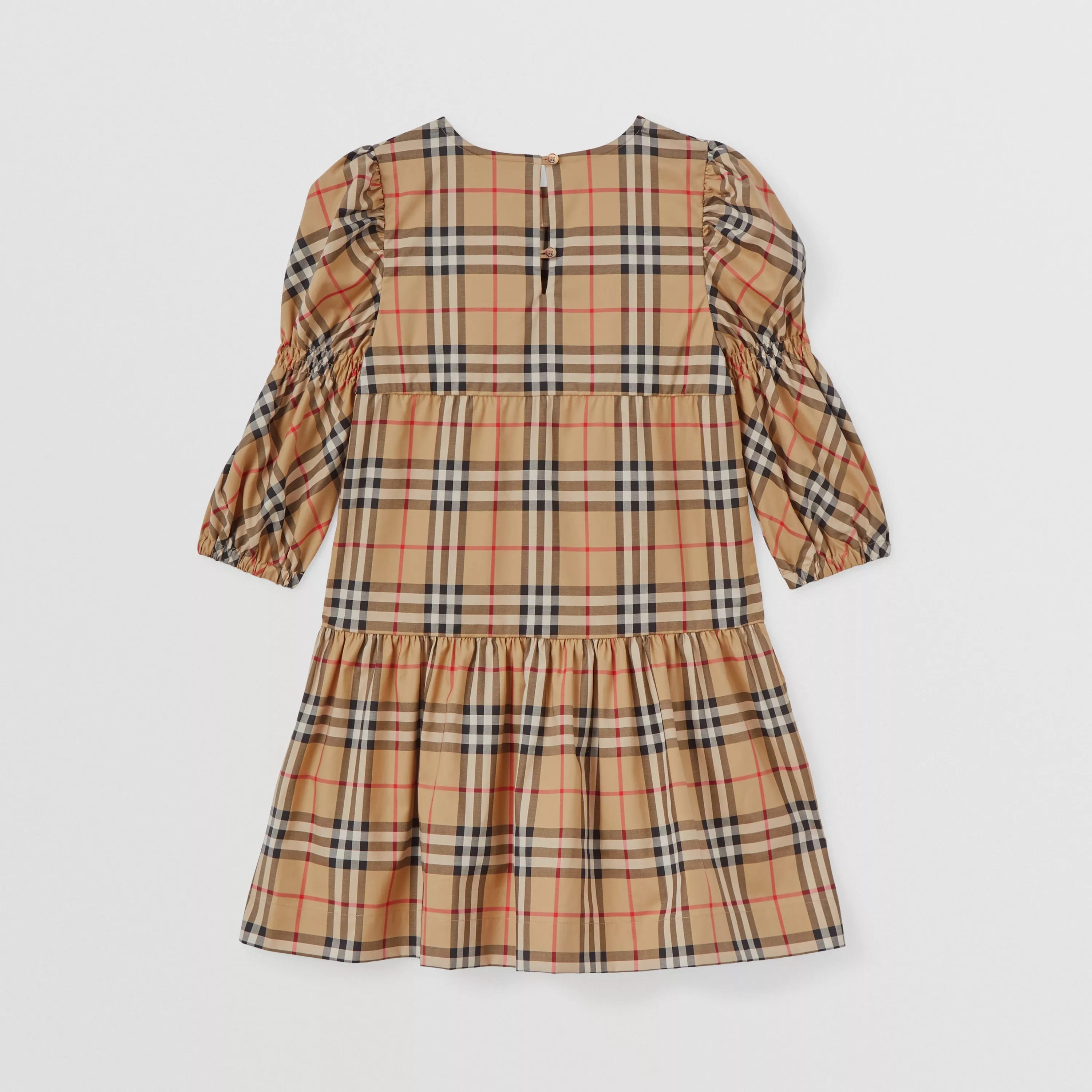 Girls Beige Check Cotton Dress