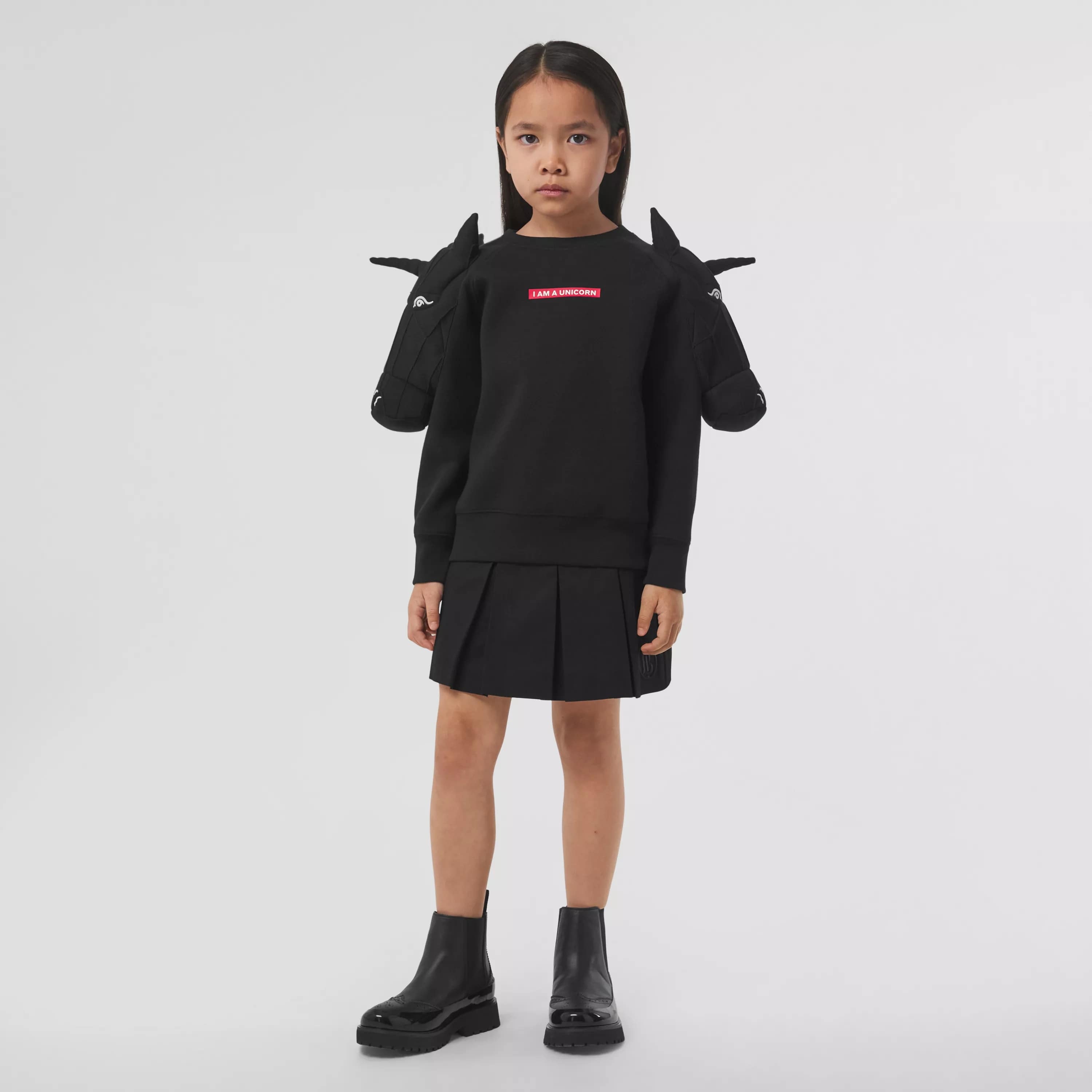 Girls Black Logo Pleated Skirt