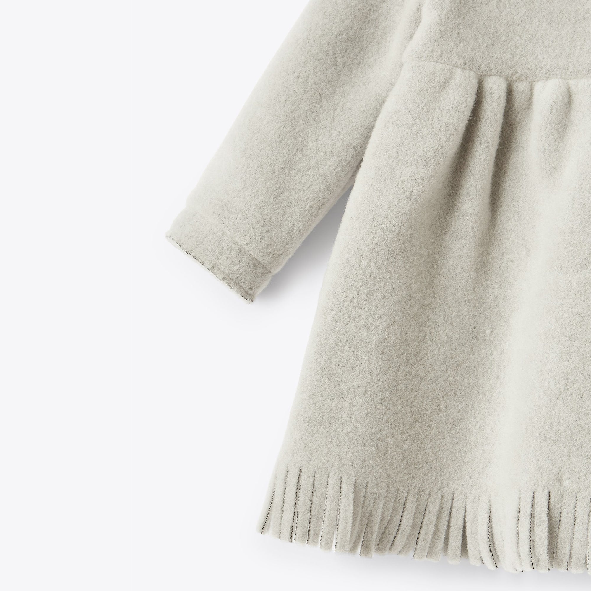 Girls Grey Fringed Fleece Coat