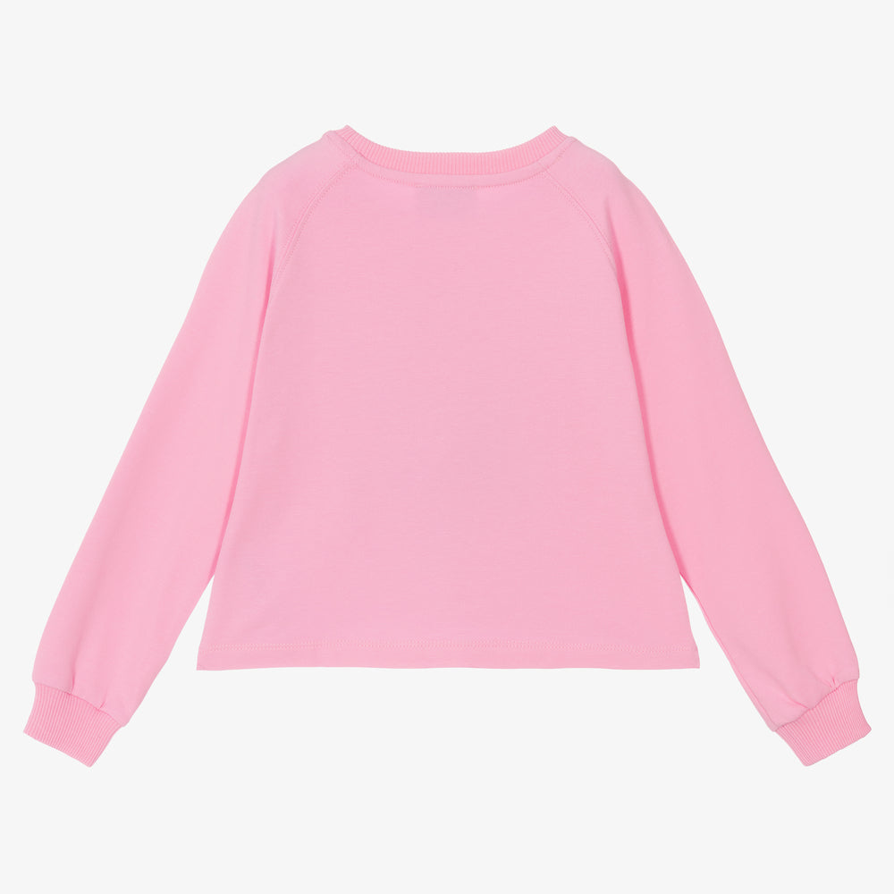 Girls Pink Printed Cotton Sweatshirt