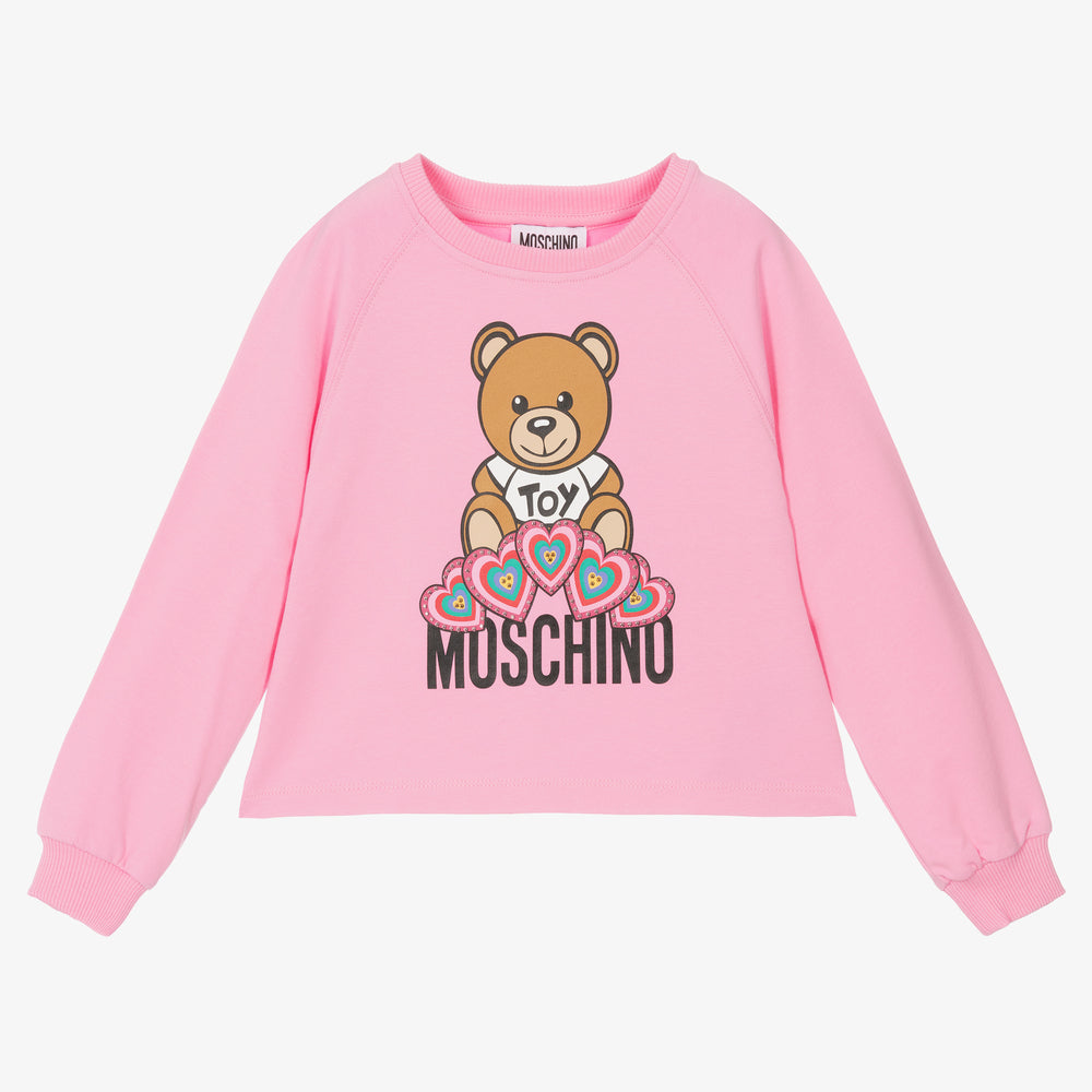 Girls Pink Printed Cotton Sweatshirt