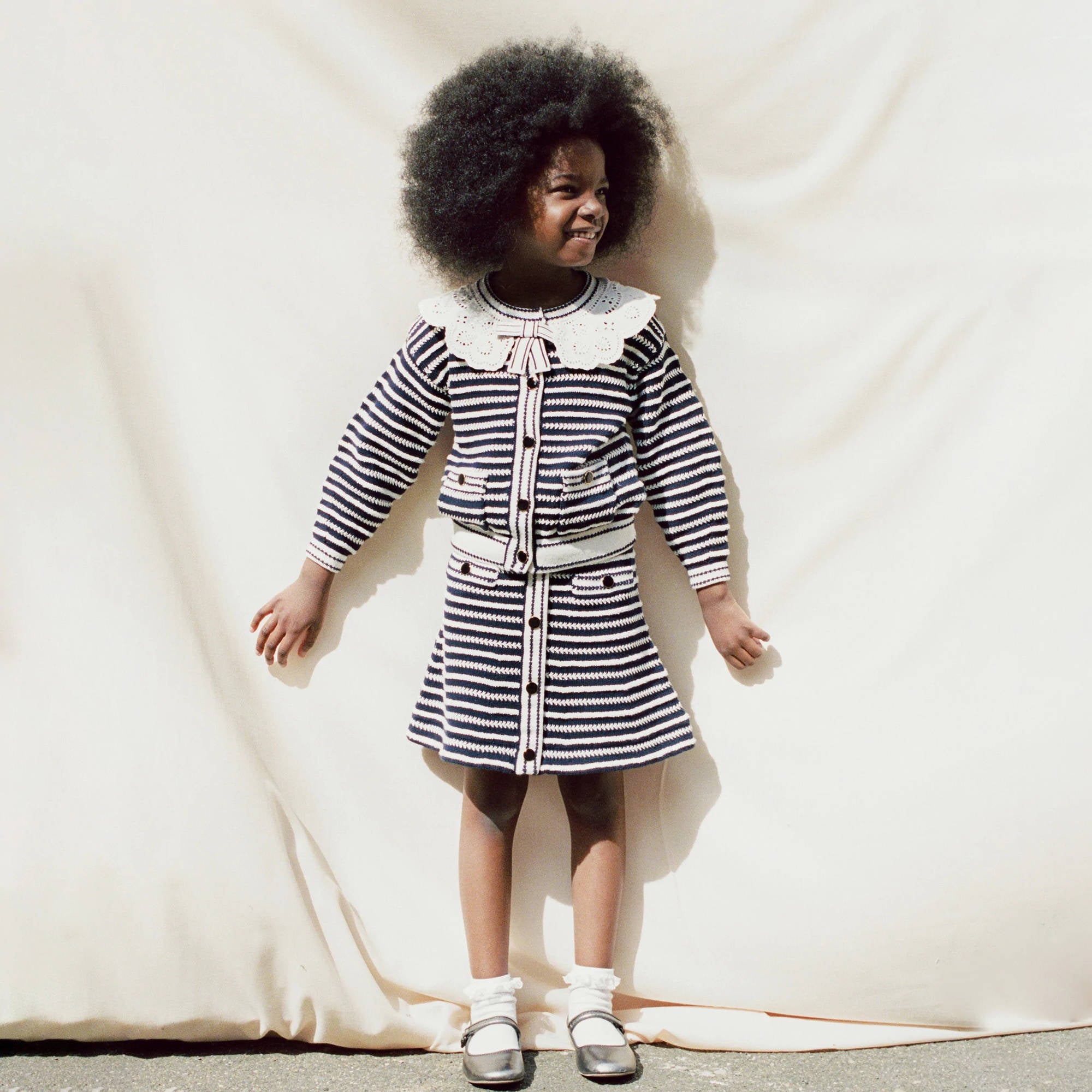 Girls Navy Stripes Cotton Cardigan