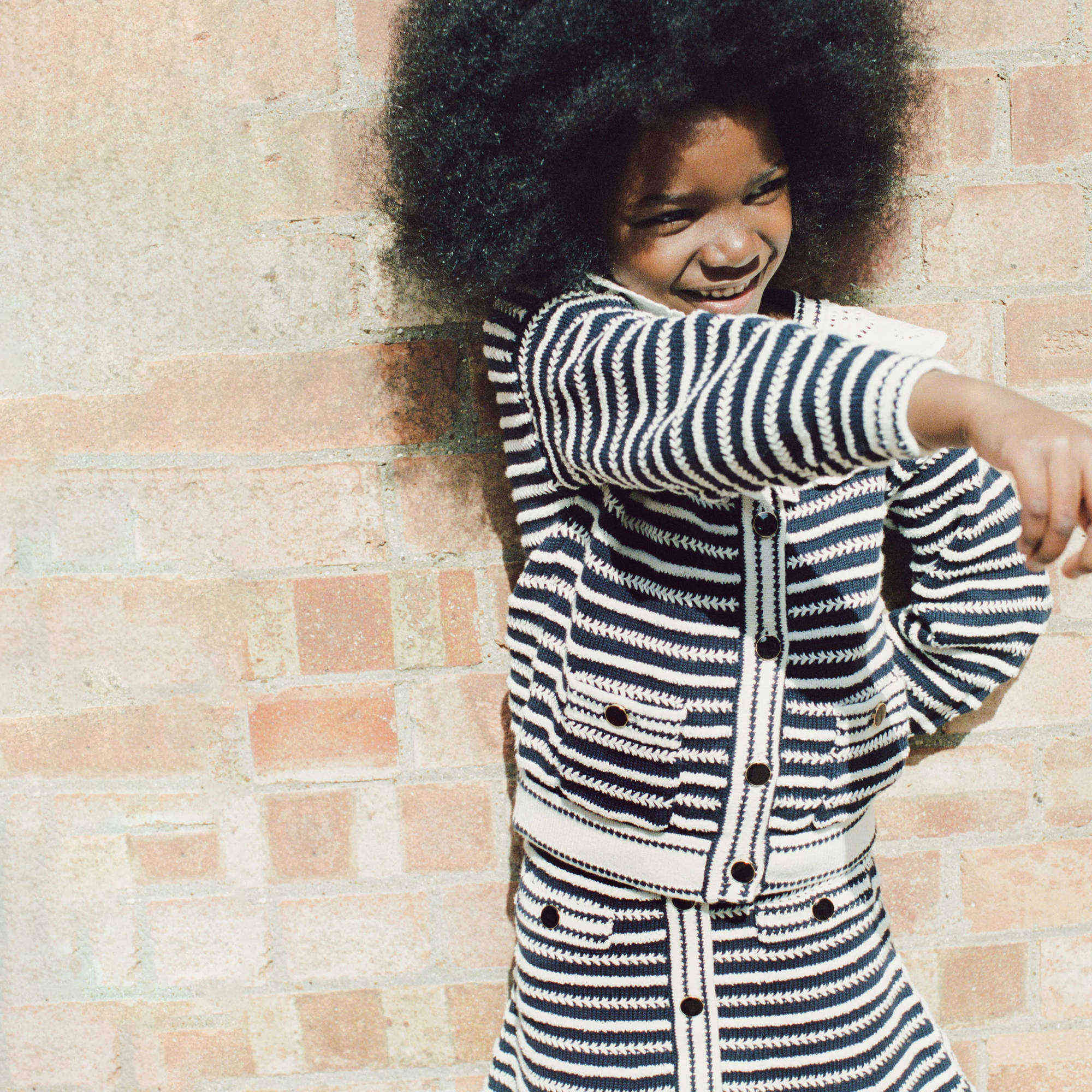 Girls Navy Stripes Cotton Cardigan