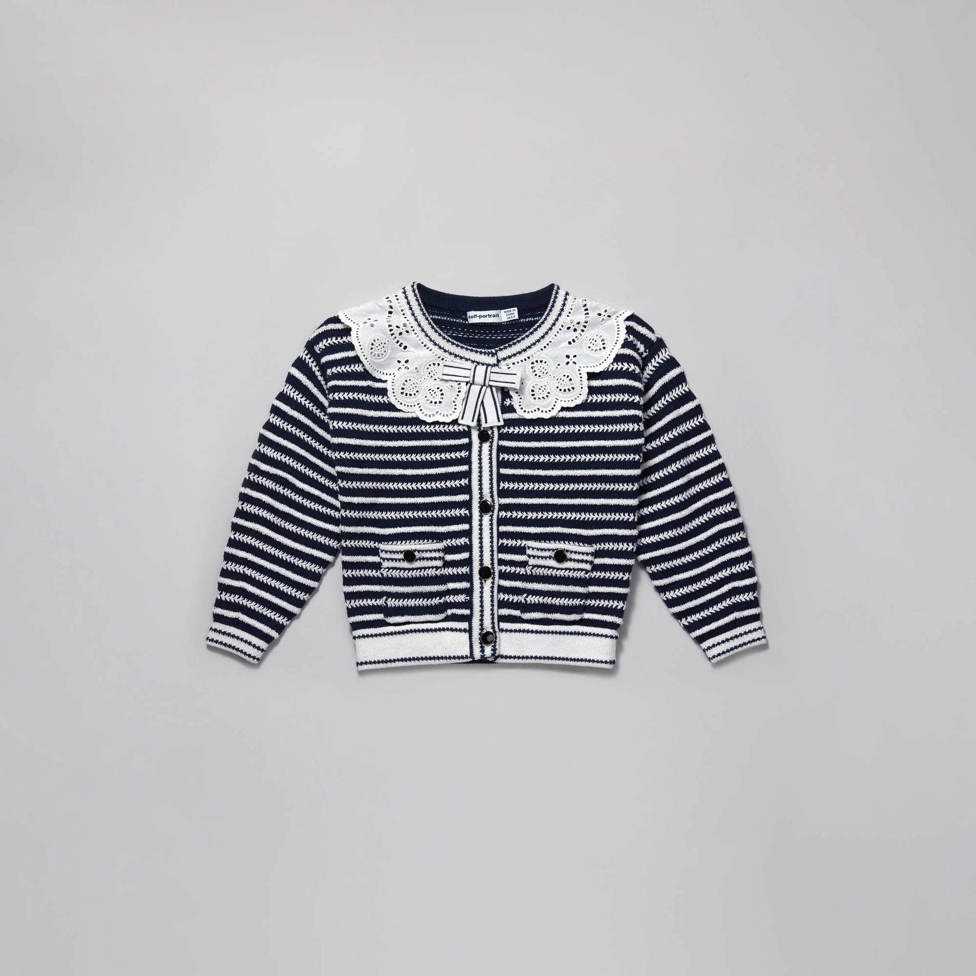 Girls Navy Stripes Cotton Cardigan
