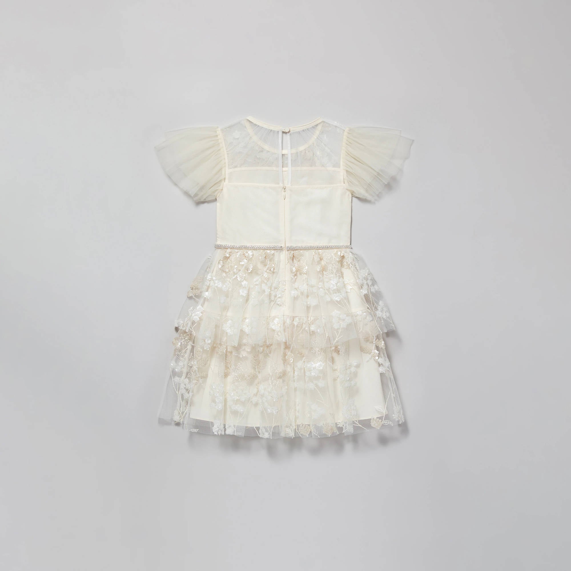 Girls Ivory Flower Sequin Dress