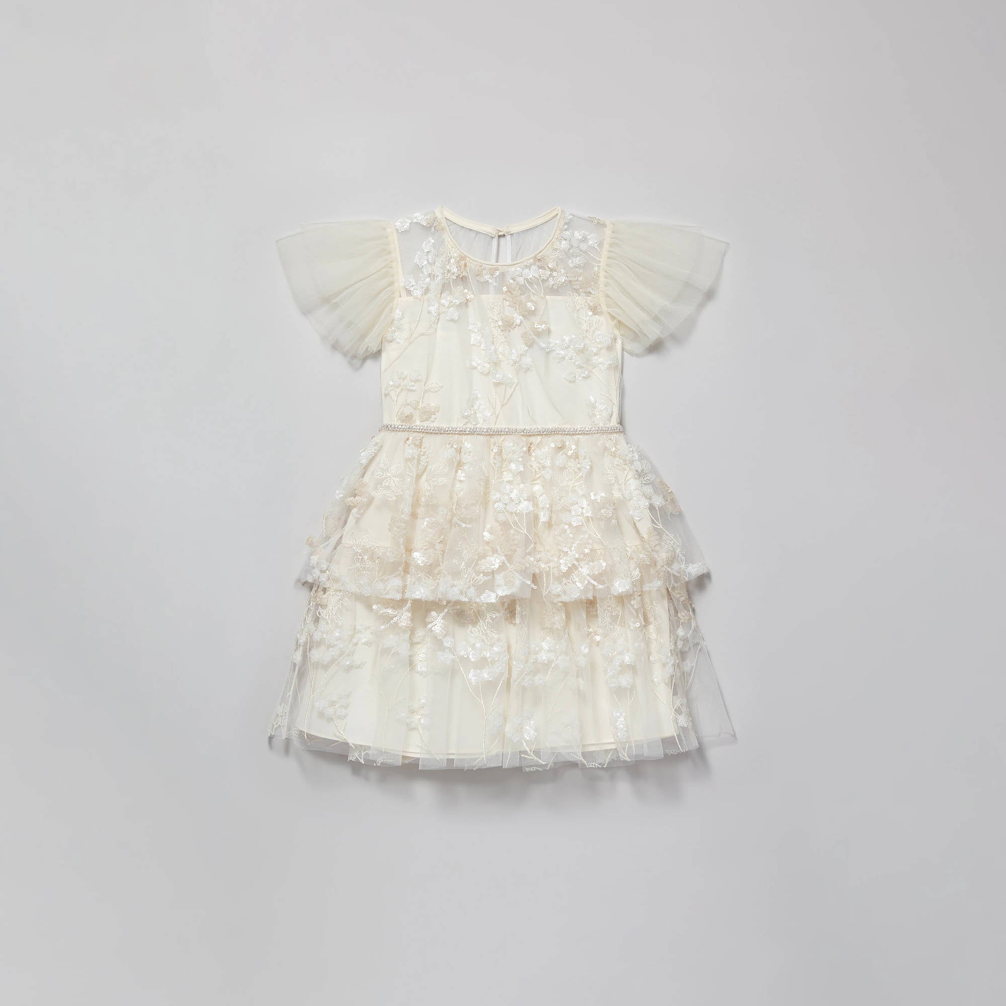 Girls Ivory Flower Sequin Dress
