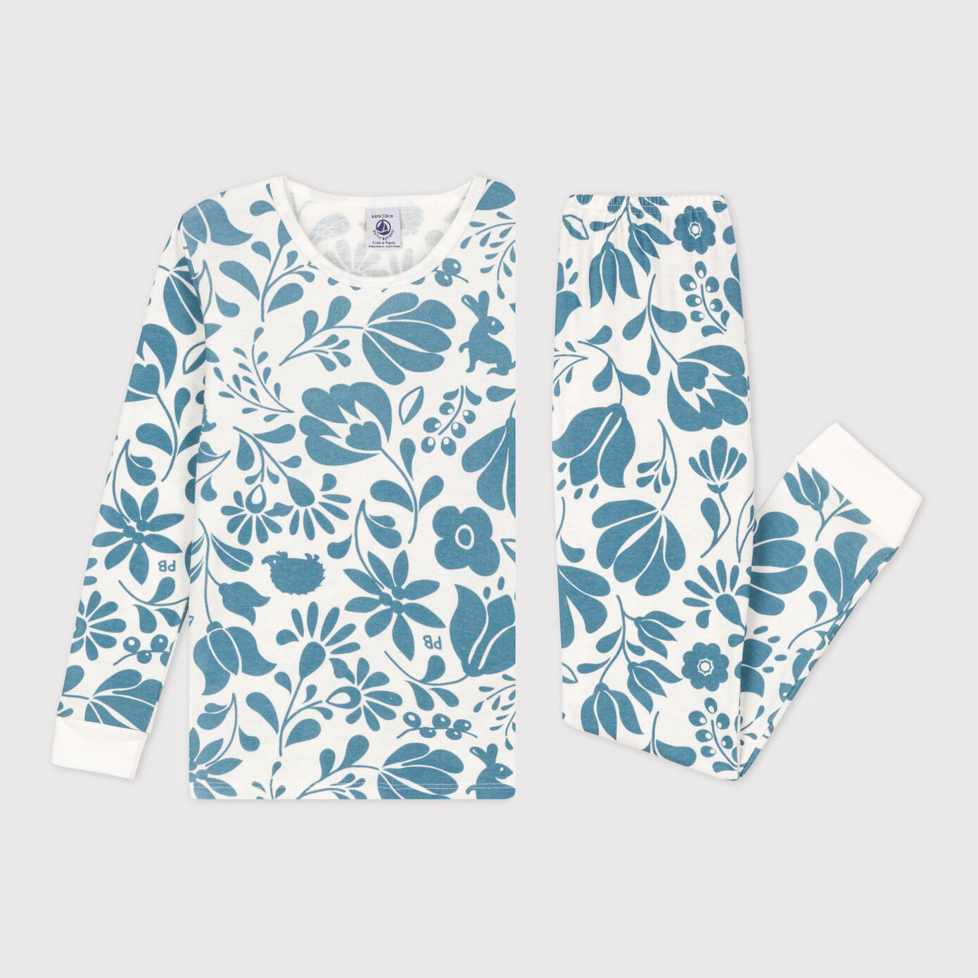 Girls Blue Printed Cotton Nightwear Set