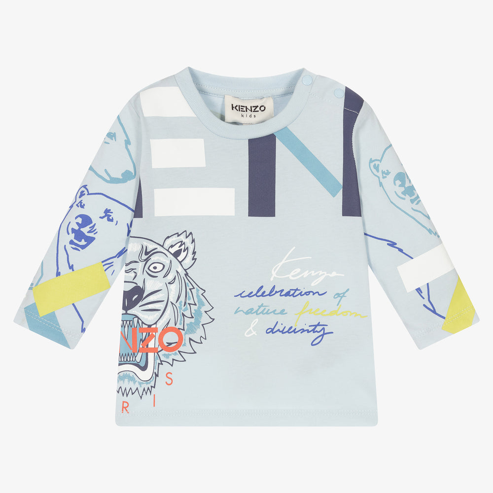 Baby Boys Blue Printed Cotton T-Shirt
