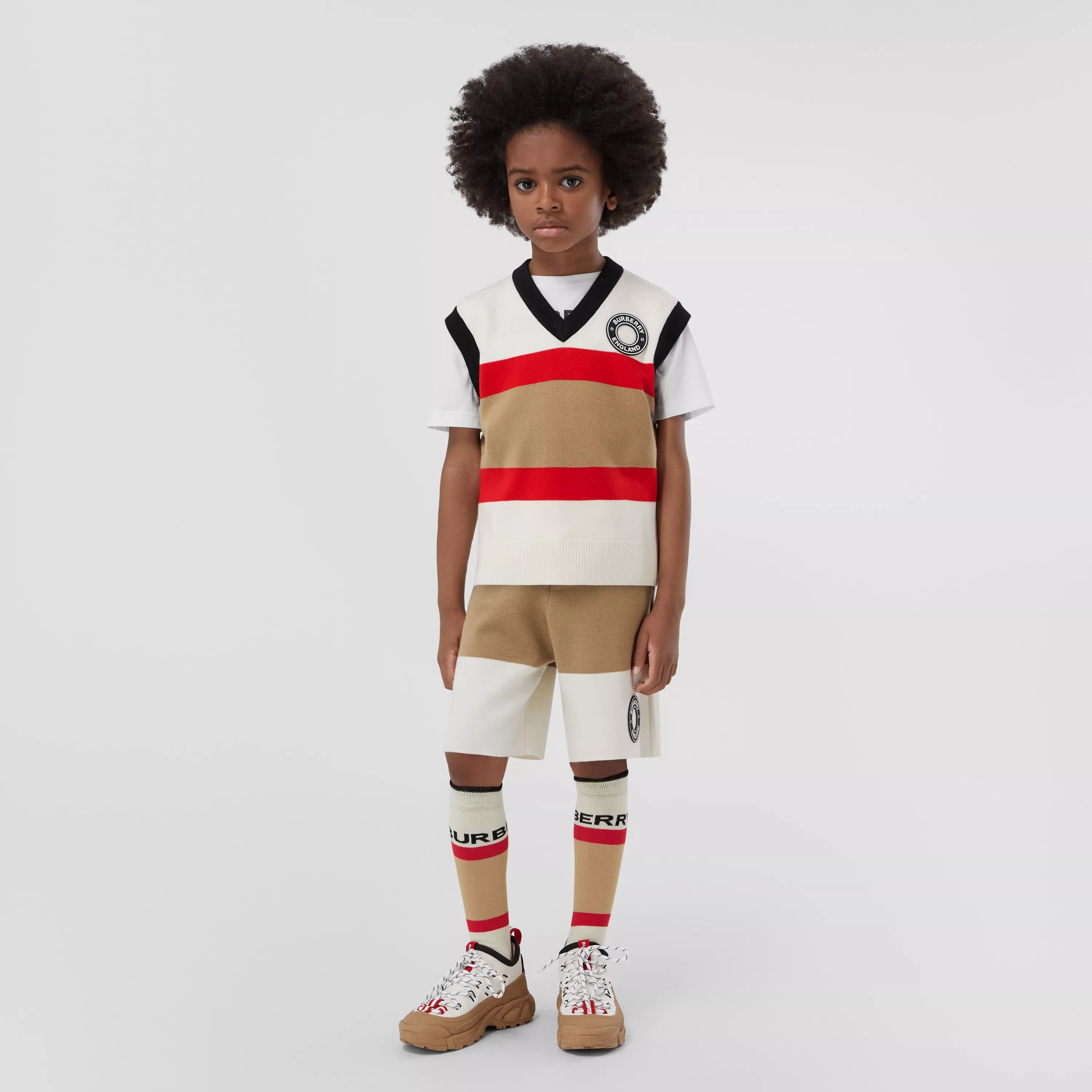 Boys & Girls White Stripes Wool Vest