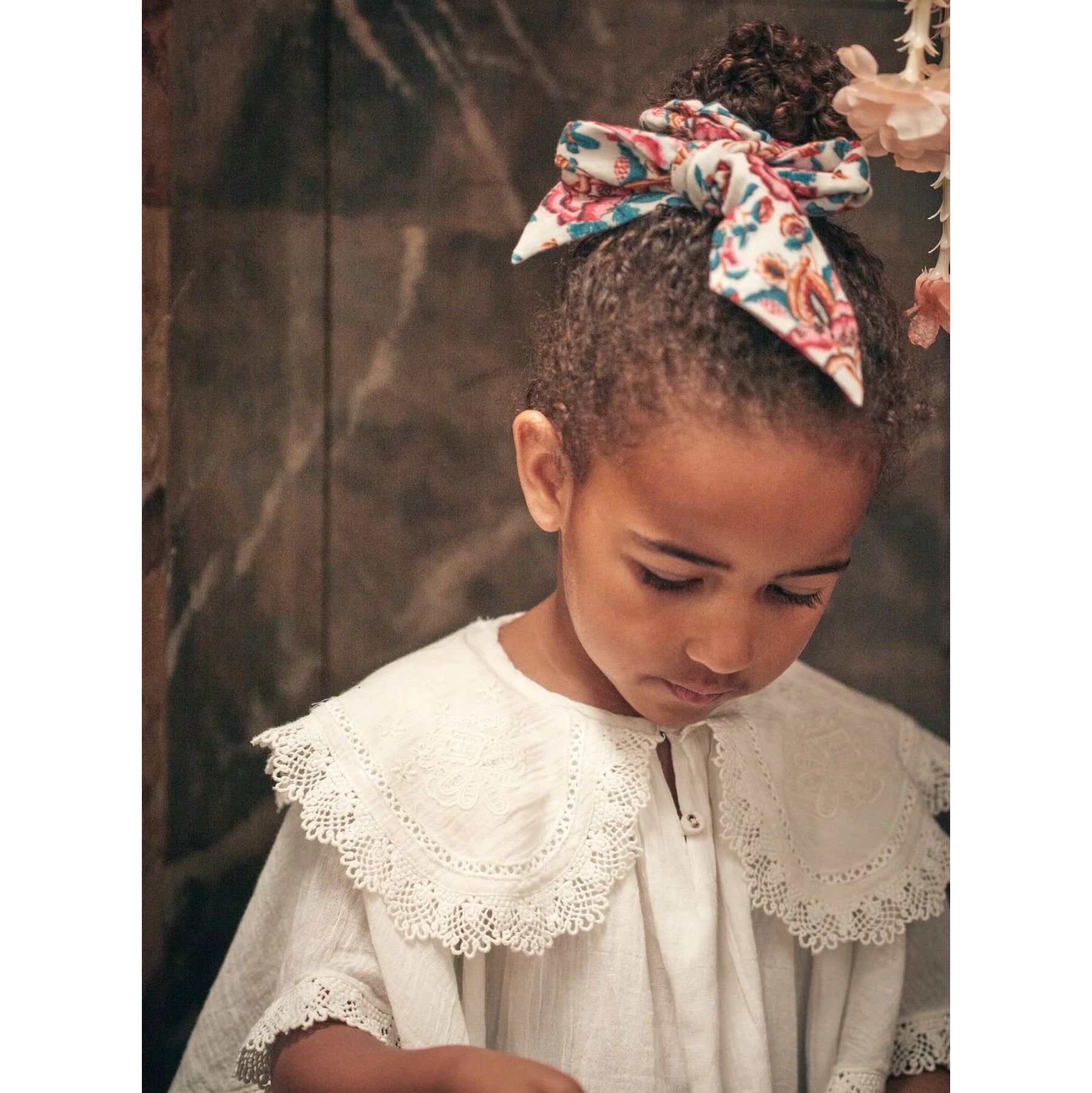 Girls Cream Floral Hair Ring