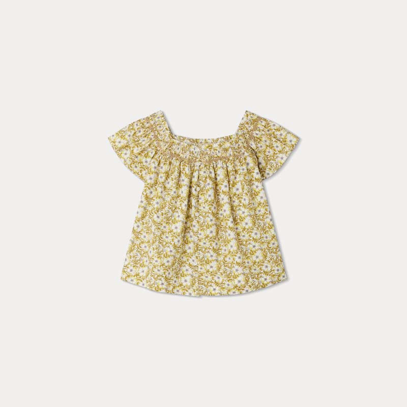 Girls Yellow Floral Cotton Shirt