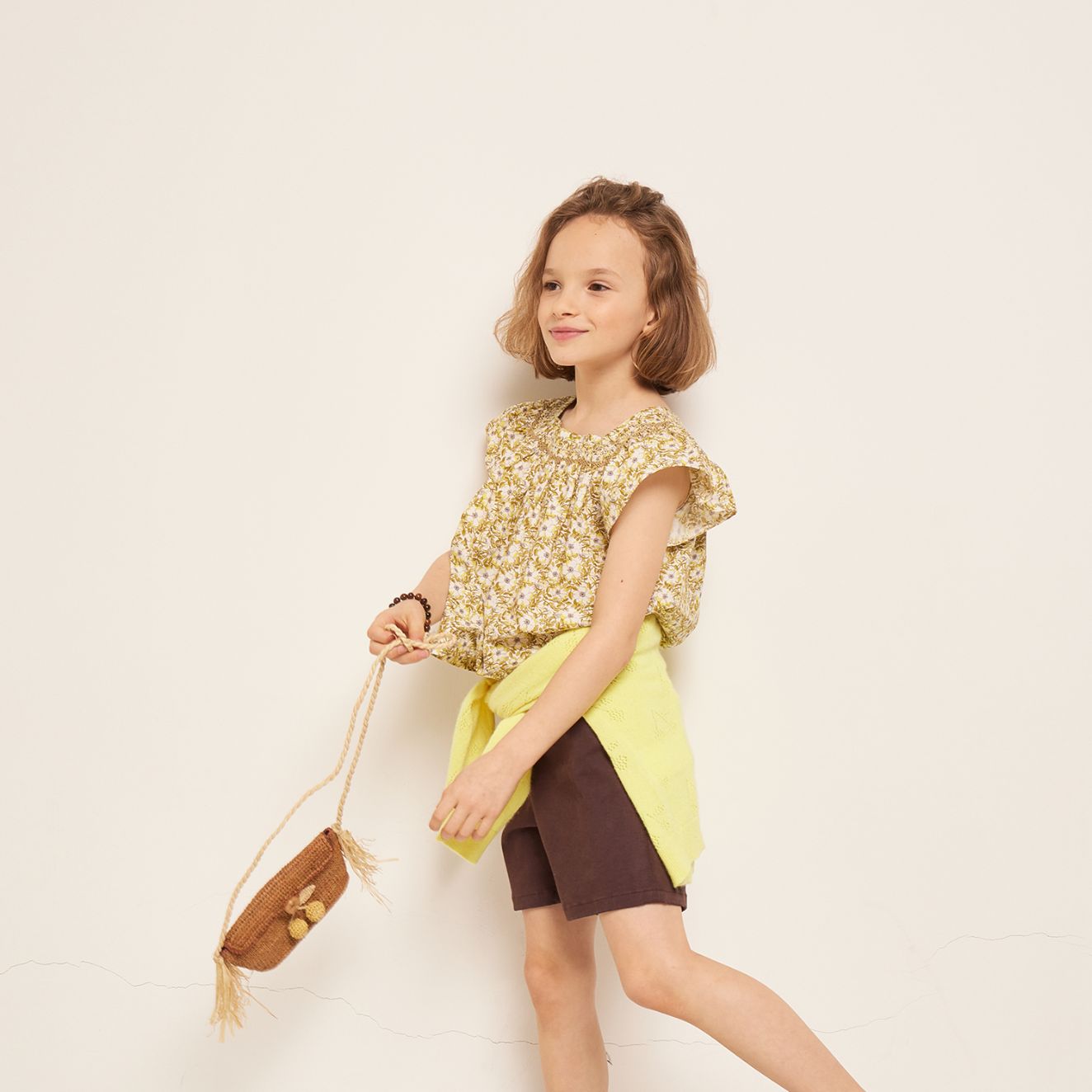 Girls Yellow Floral Cotton Shirt