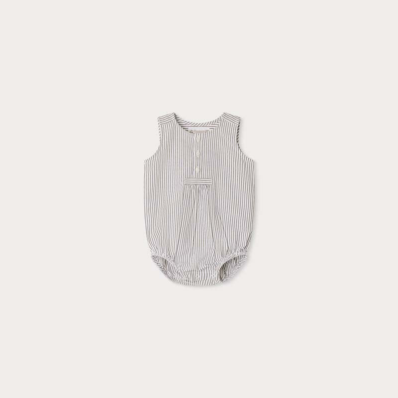 Baby Boys & Girls Grey Stripes Cotton Babysuit