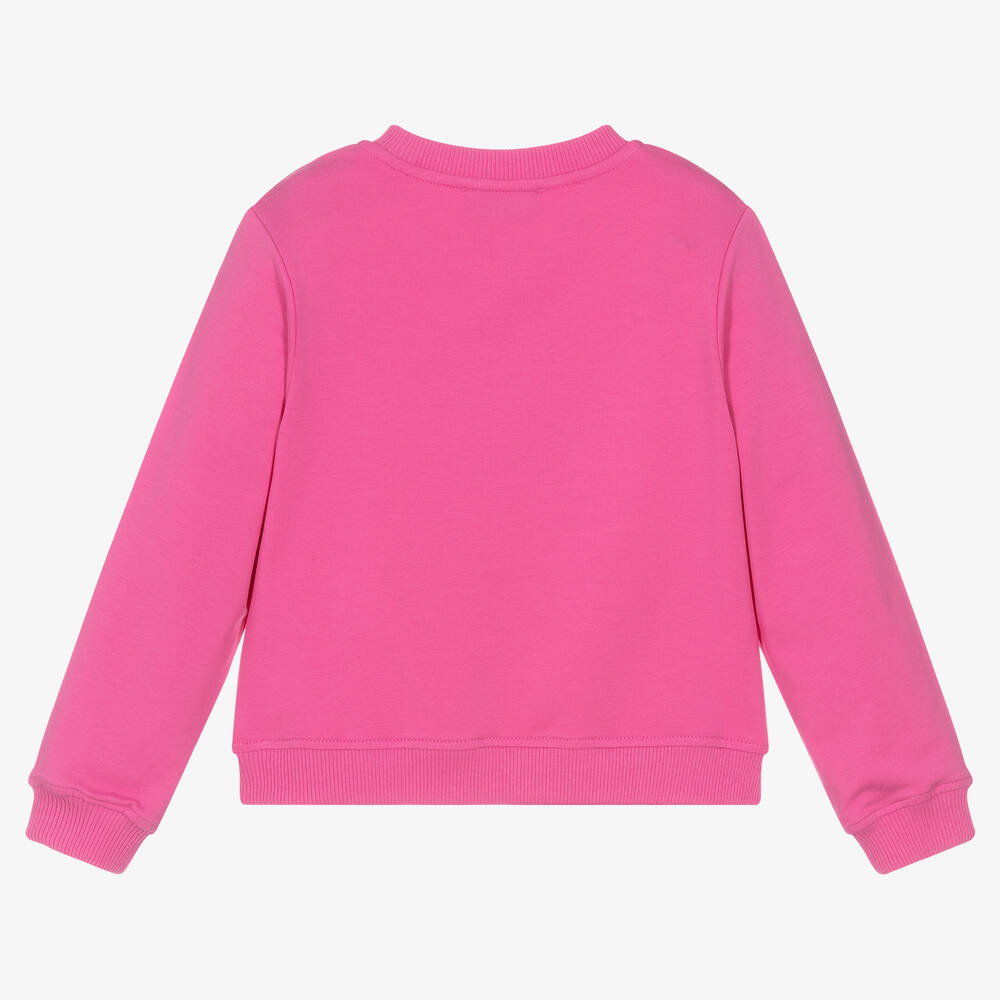 Girls Pink Printed Cotton Sweatshirt