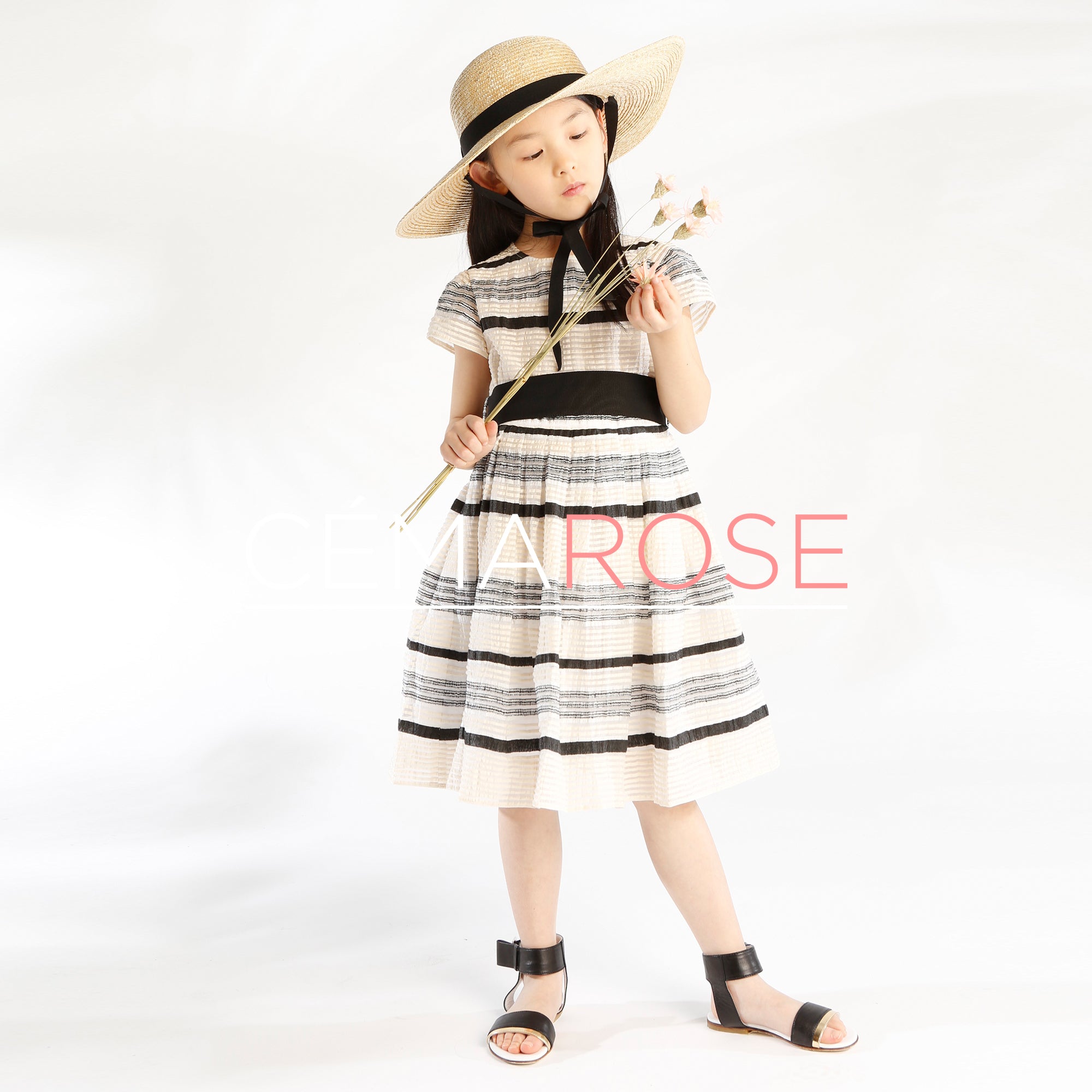 Girls White & Black Stripes Dress