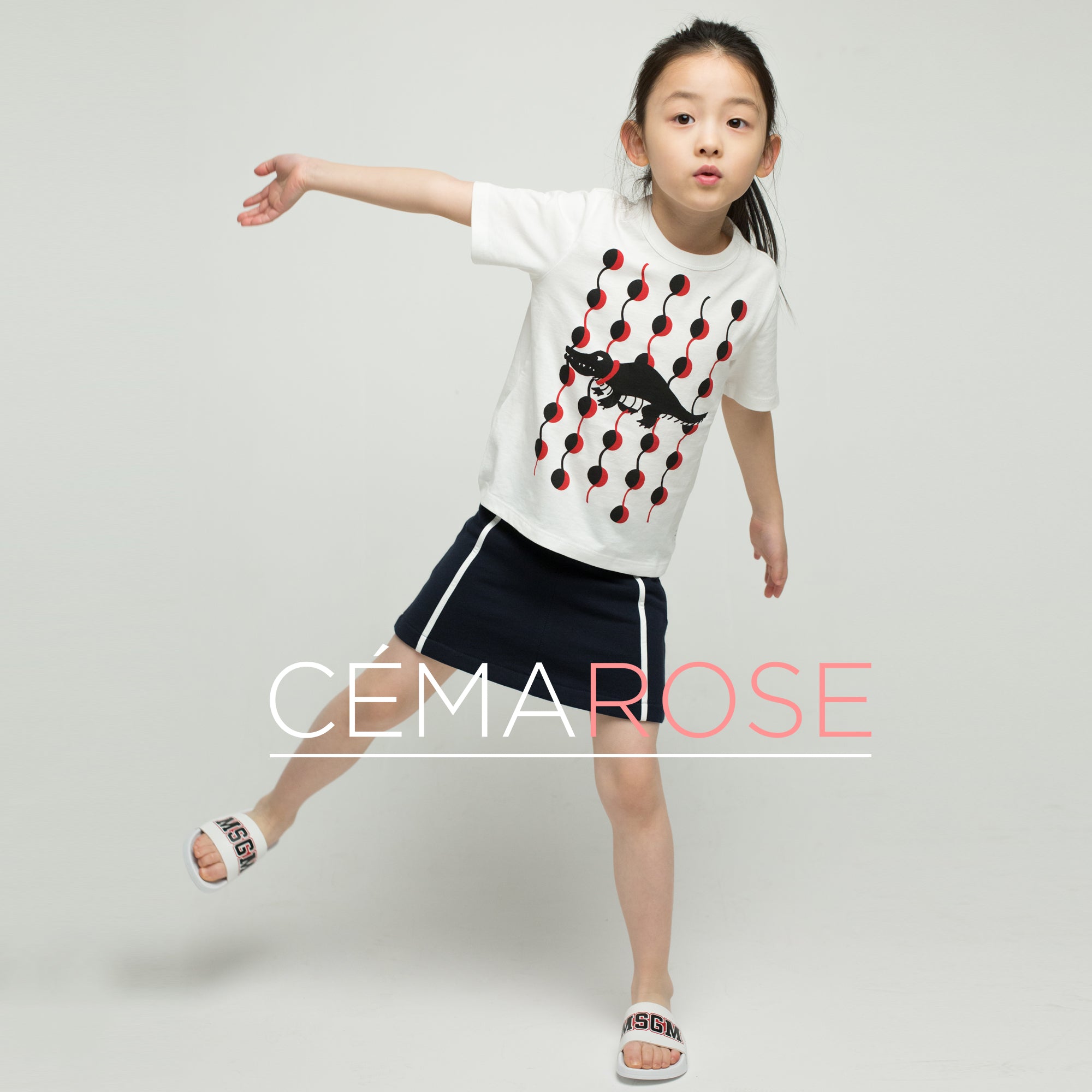 Girls White & Flame Red Cotton T-shirt