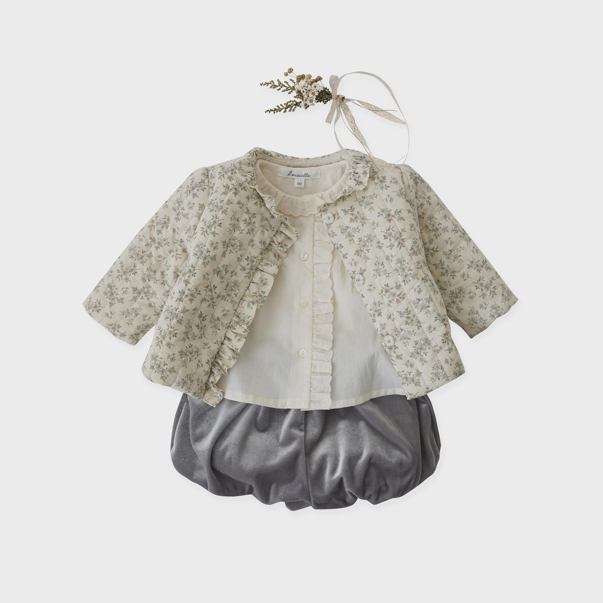 Baby Girls Beige Floral Padded Coat