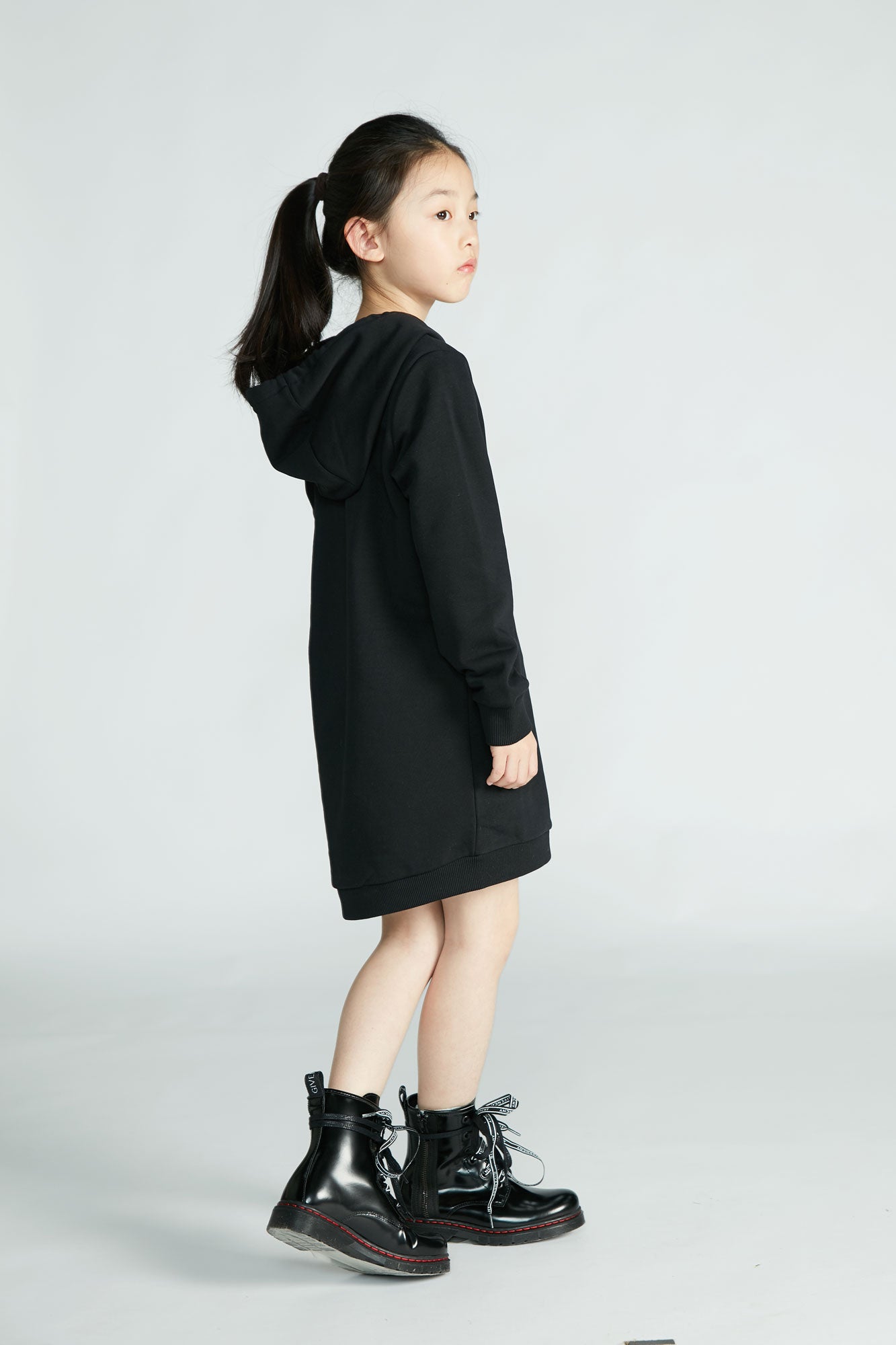 Girls Black Pattern Cotton Dress