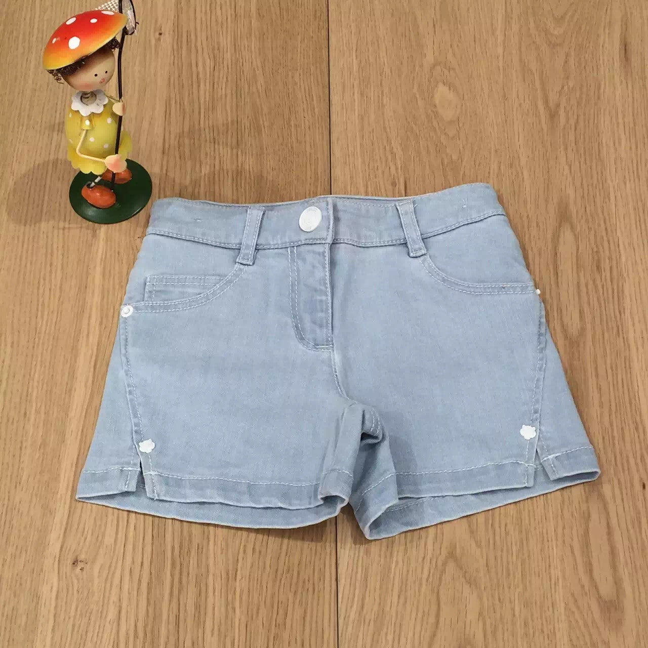 Girls Blue Cotton Short With Patch Trims - CÉMAROSE | Children's Fashion Store