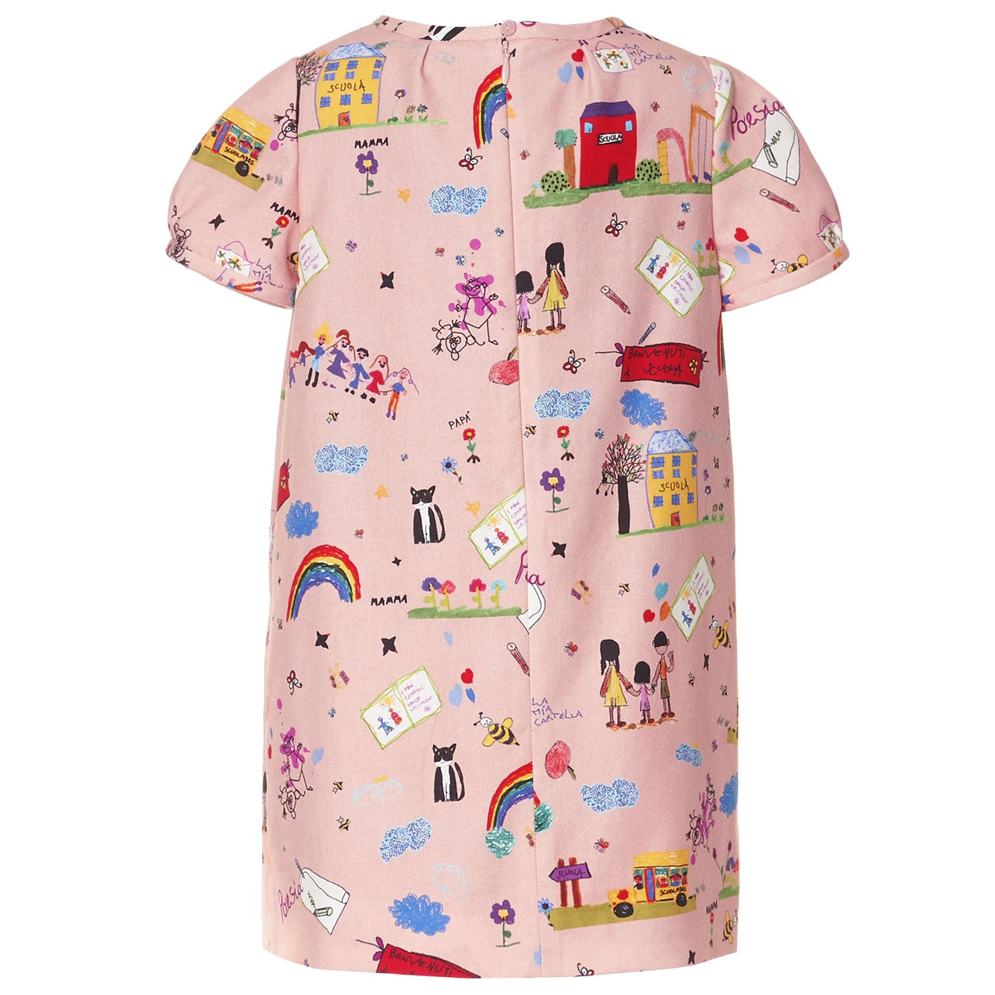 Girls Pink Cotton Dress With Multicolor Print Trims - CÉMAROSE | Children's Fashion Store - 3