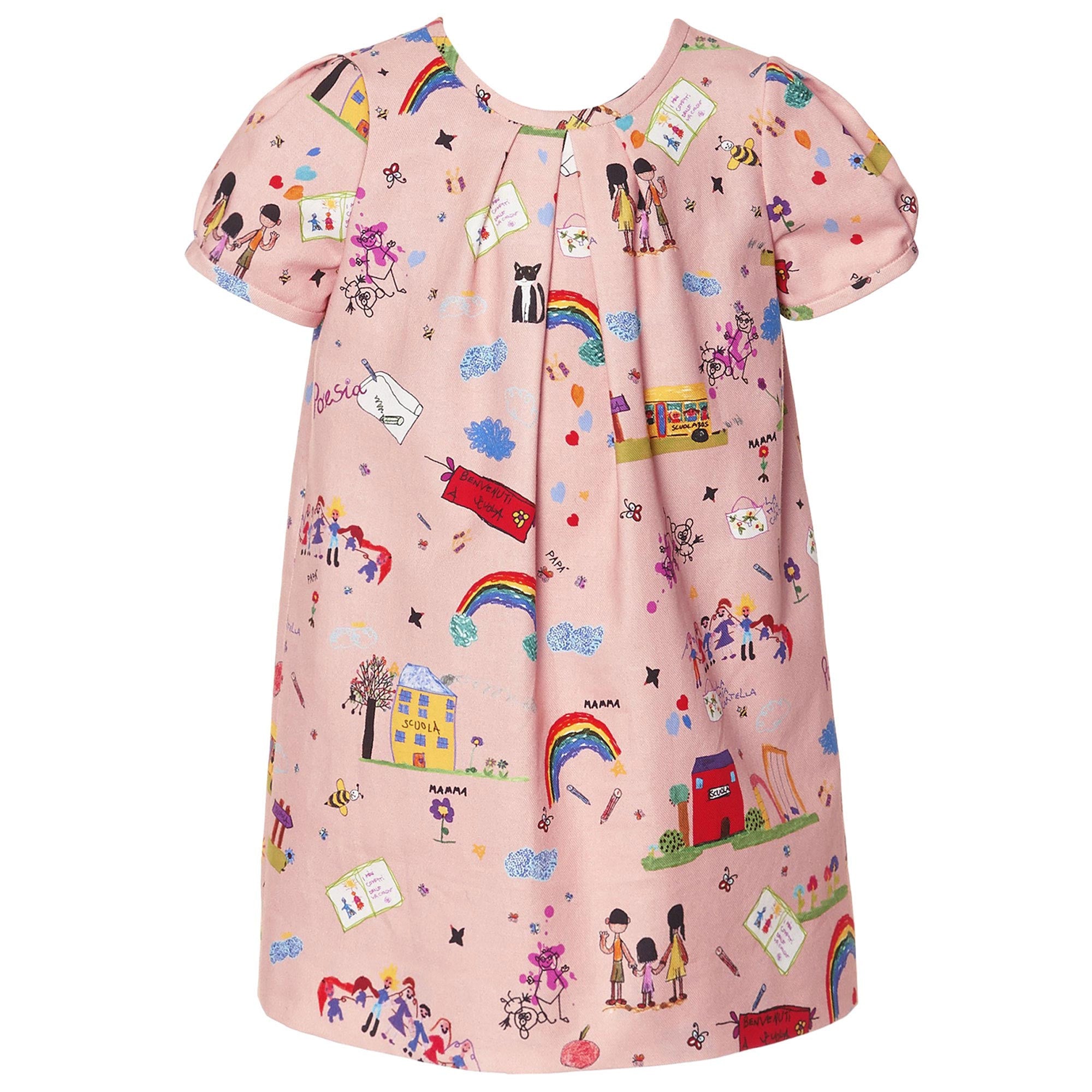 Girls Pink Cotton Dress With Multicolor Print Trims - CÉMAROSE | Children's Fashion Store - 2