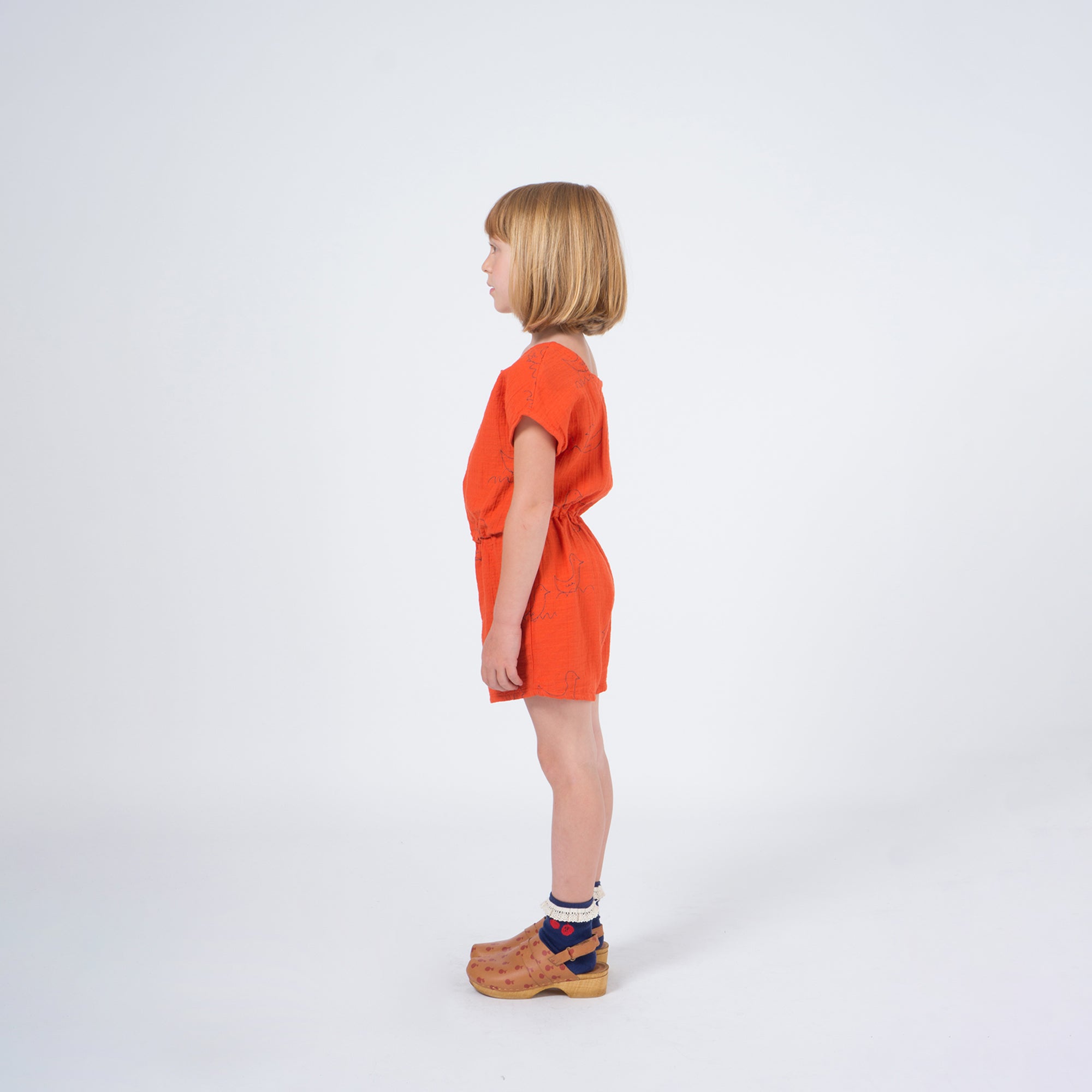 Girls Red Clay Cotton Geese Sleeveless Playsuit