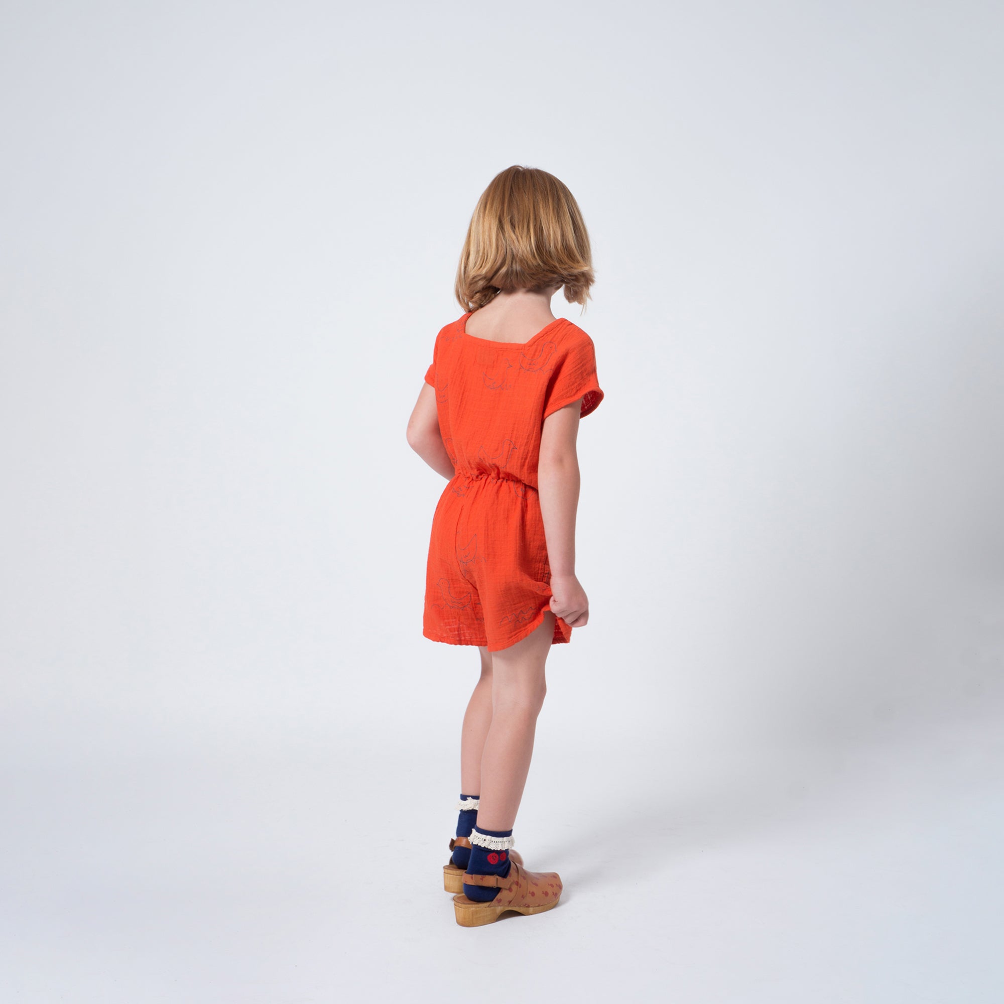 Girls Red Clay Cotton Geese Sleeveless Playsuit