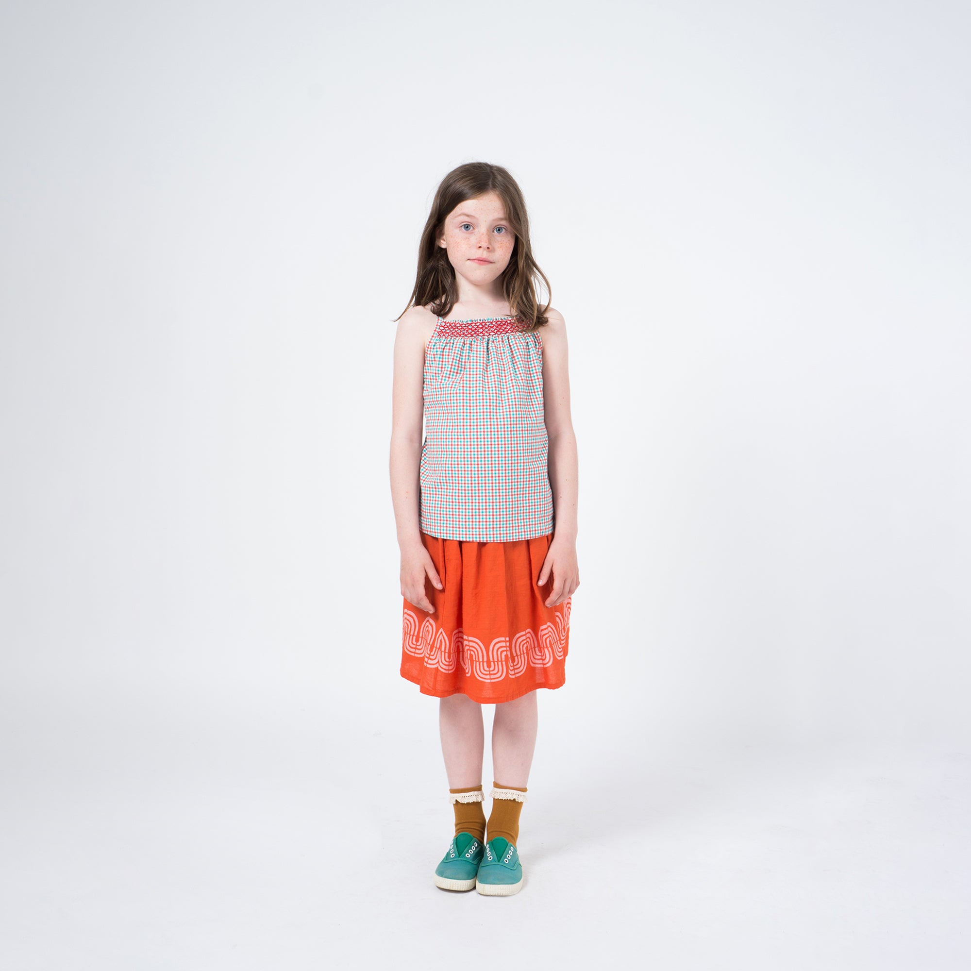 Girls Red Clay Cotton Road Flared Skirt
