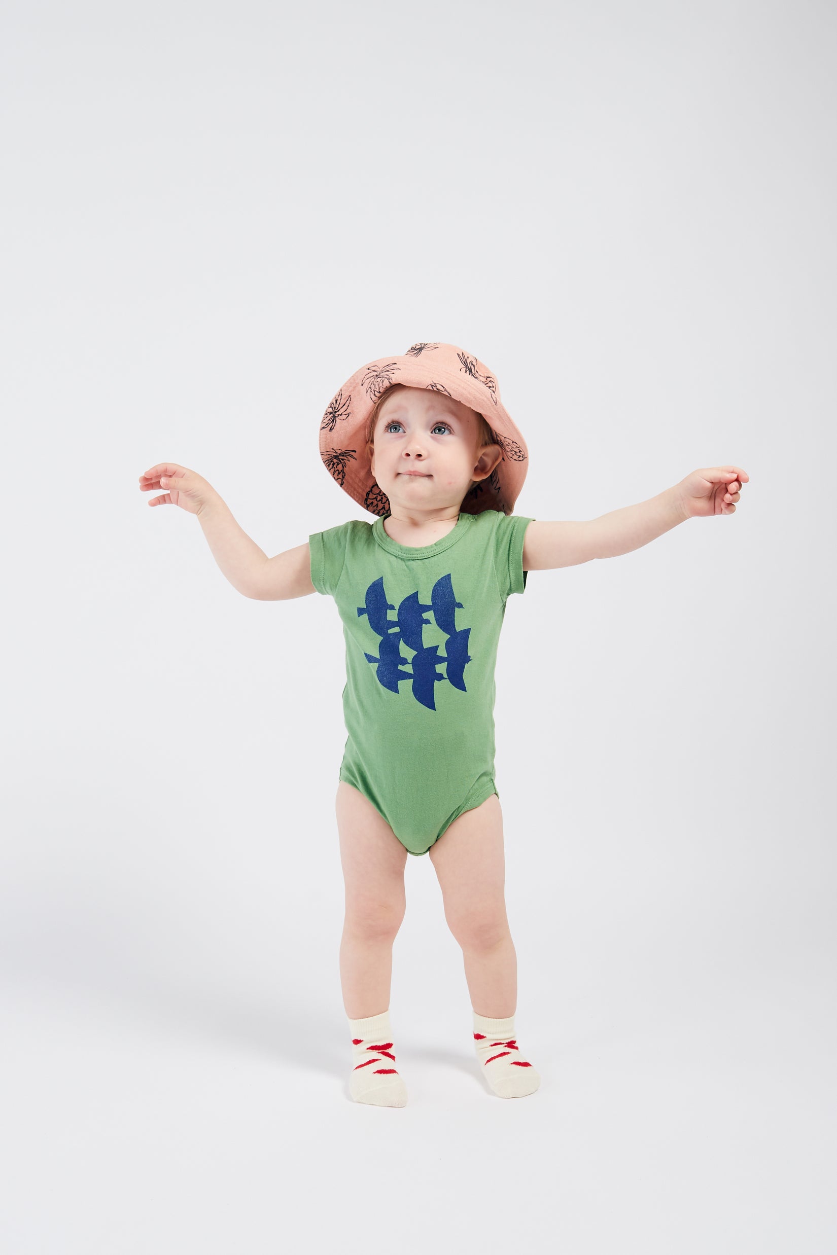 Baby Girls Green Flying Birds Cotton Babysuit