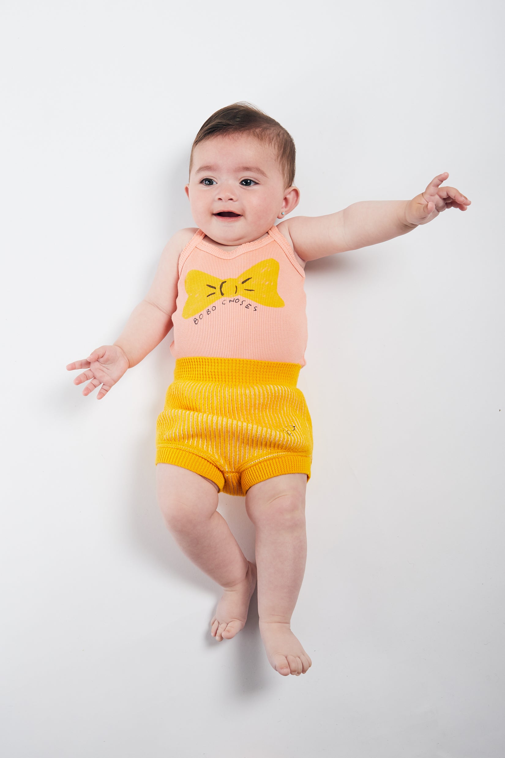Baby Girls Yellow Striped Knitted Shorts
