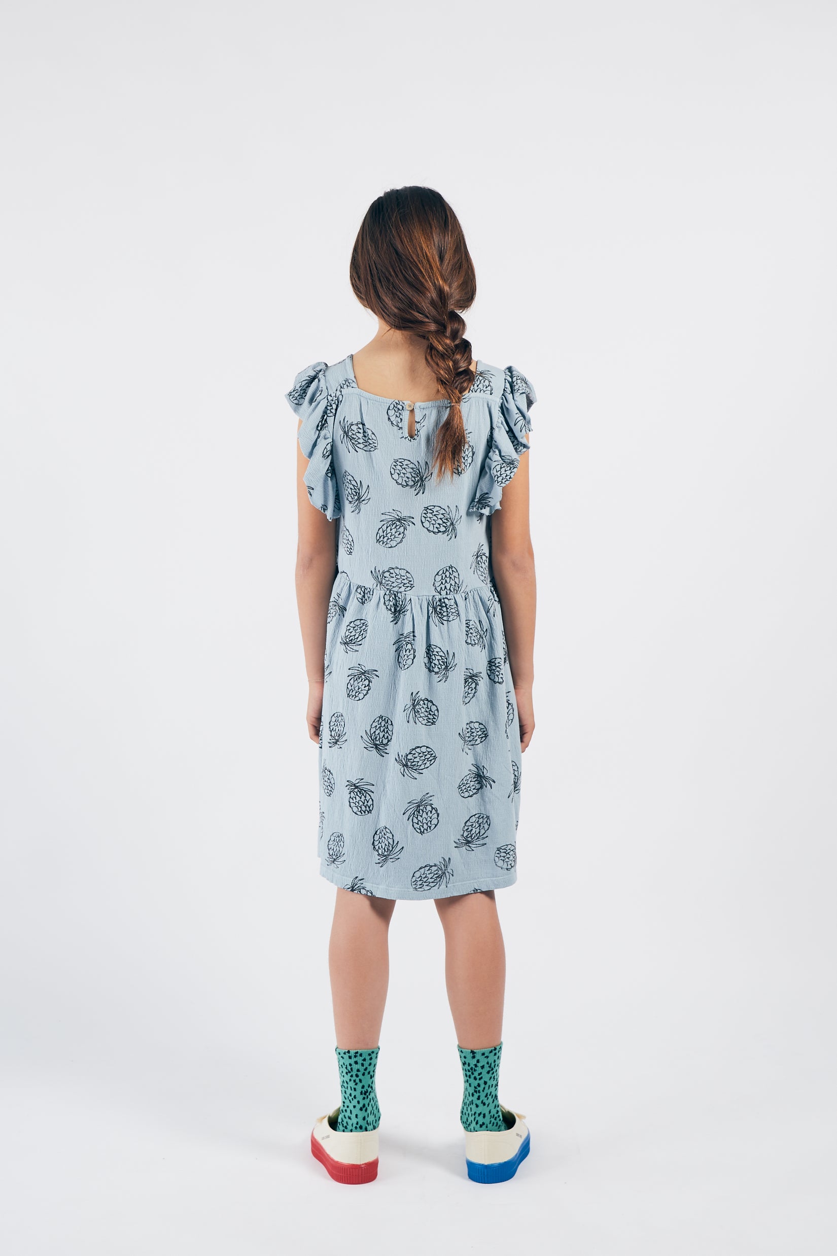 Girls Blue Pineapple Ruffle Dress