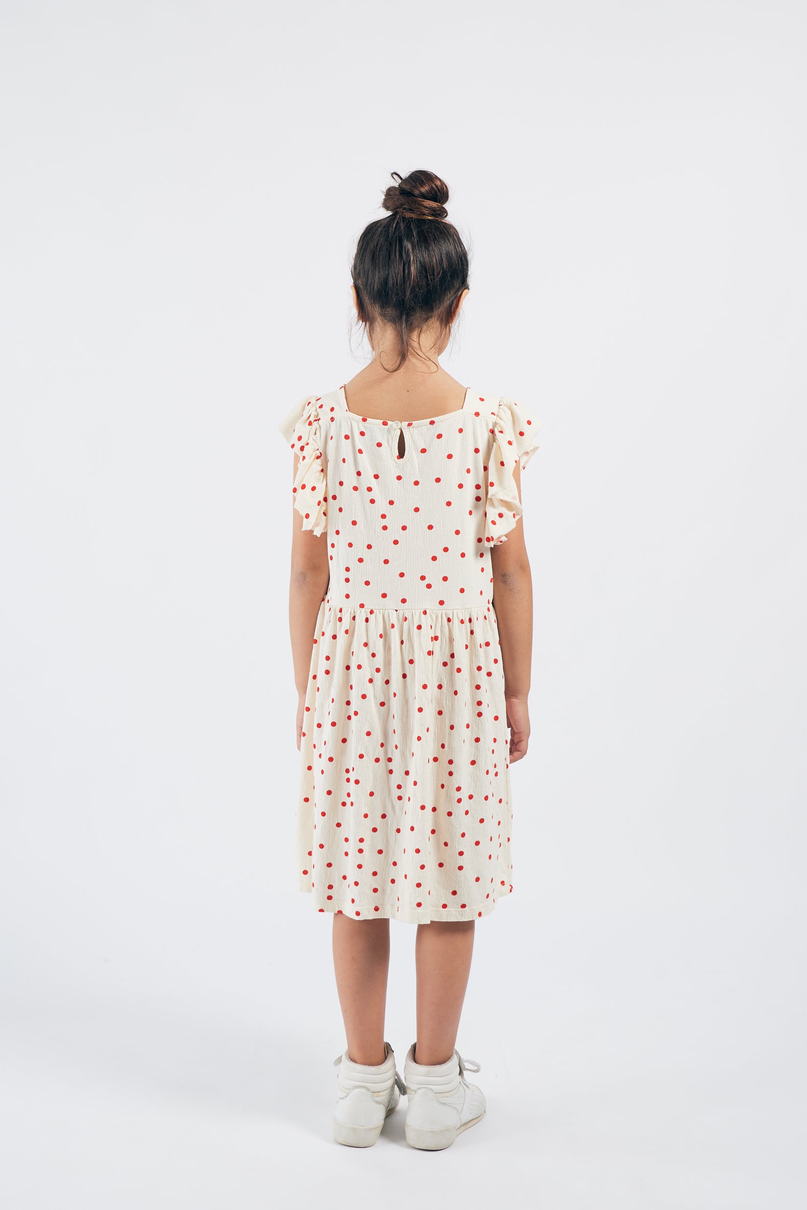 Girls Rice White Dots Ruffle Dress