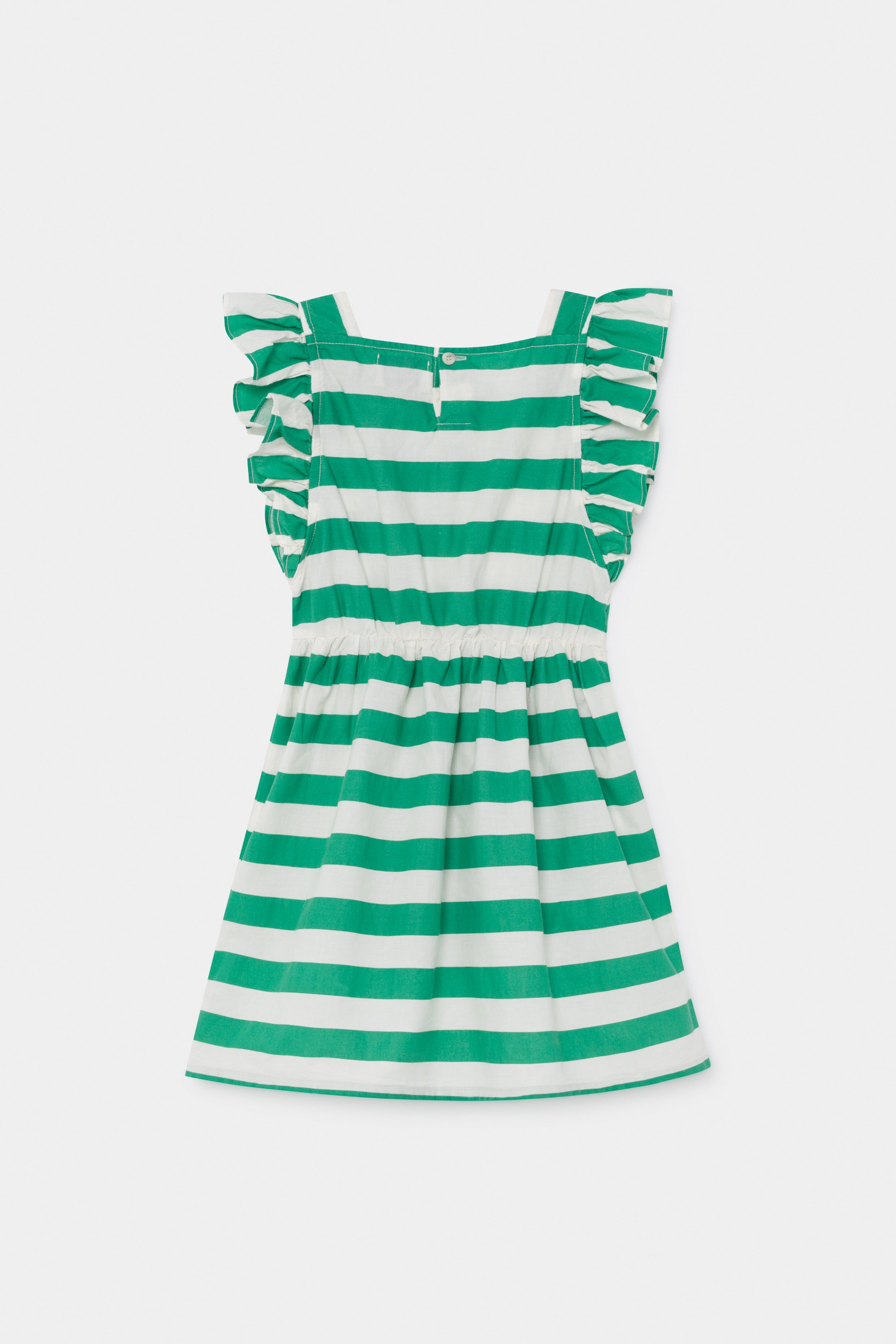 Girls Green Stripe Ruffle Cotton Dress