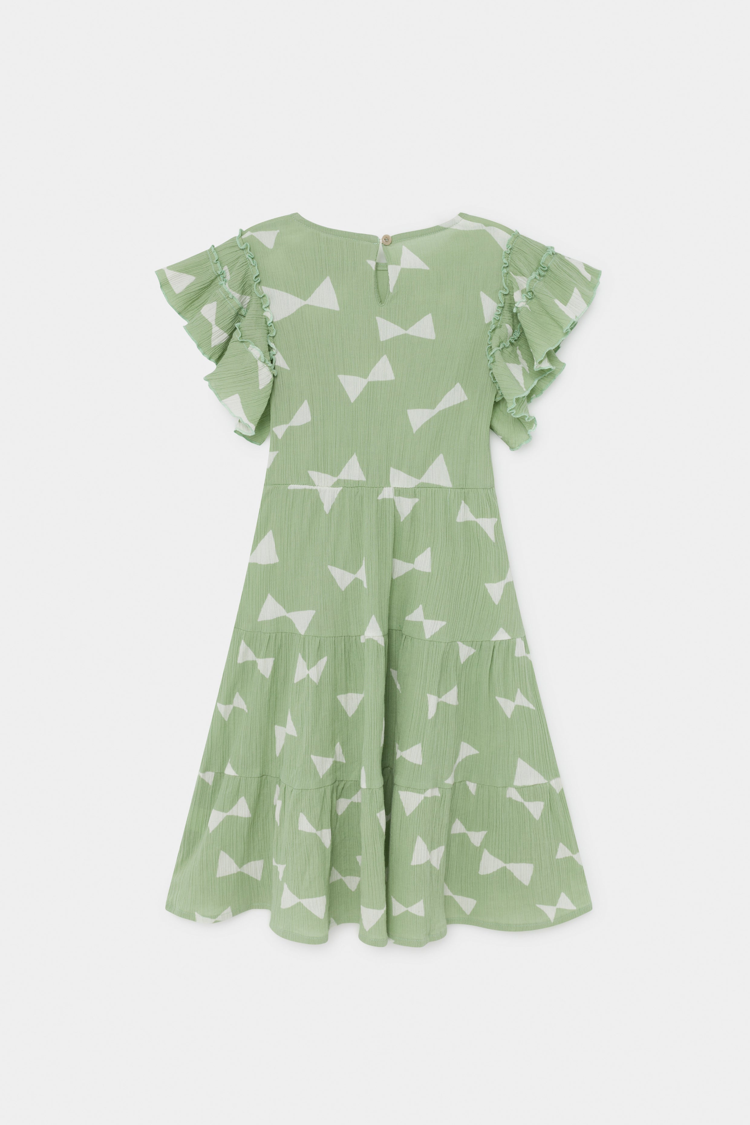 Girls Green Bow Ruffle Dress
