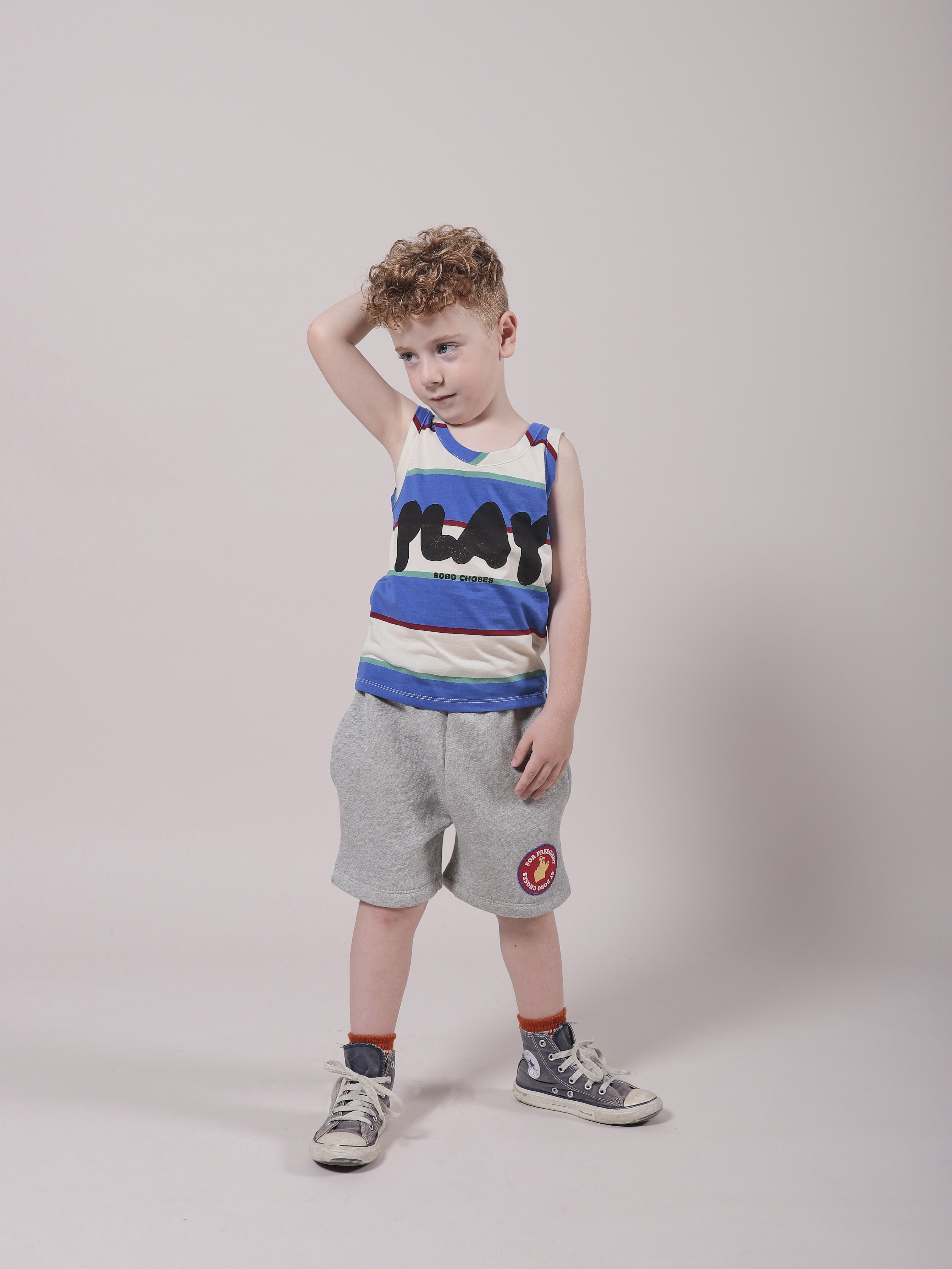 Girls Blue Stripes Cotton Tank Top
