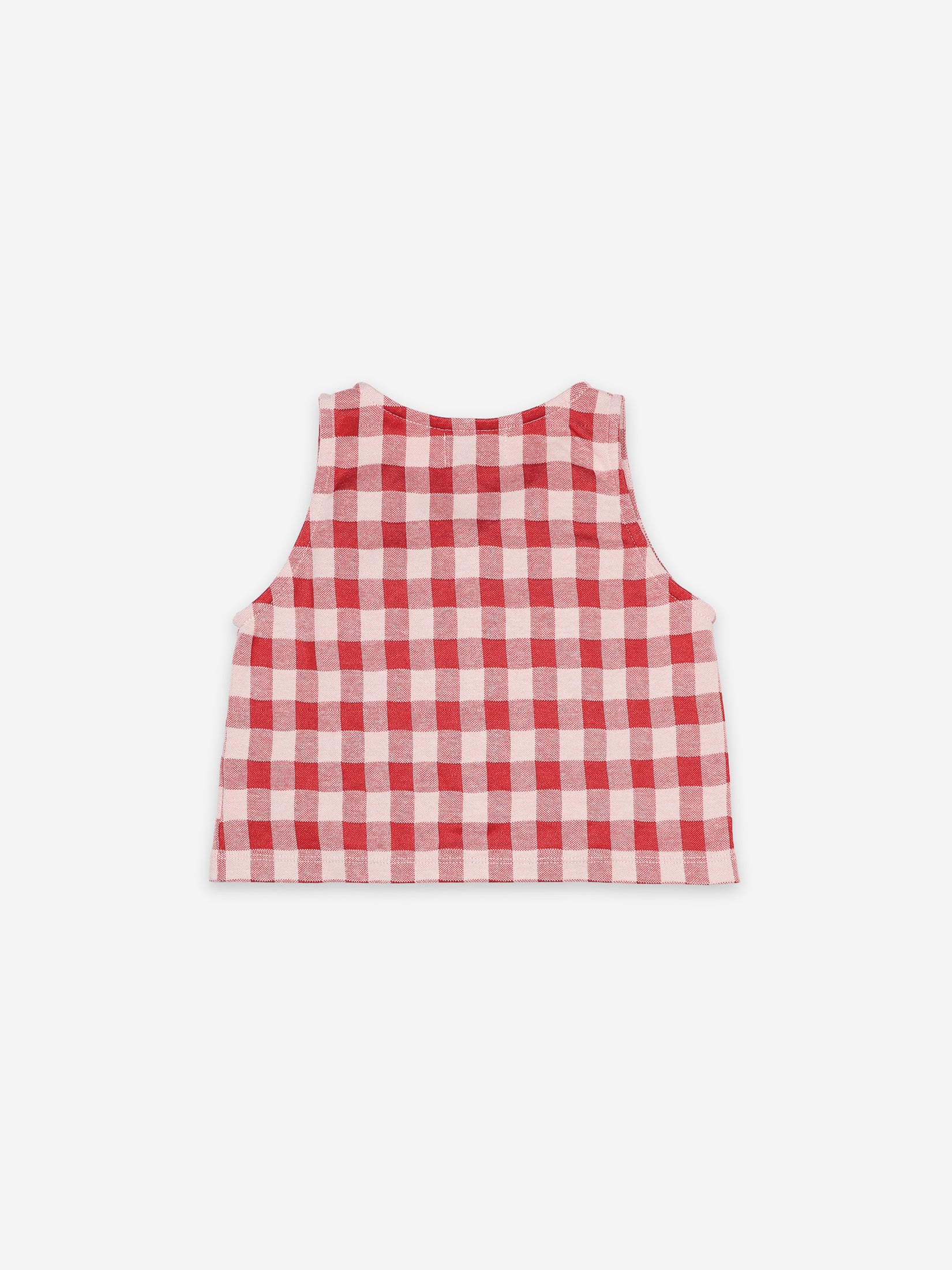 Girls Red Check Button Cotton Top