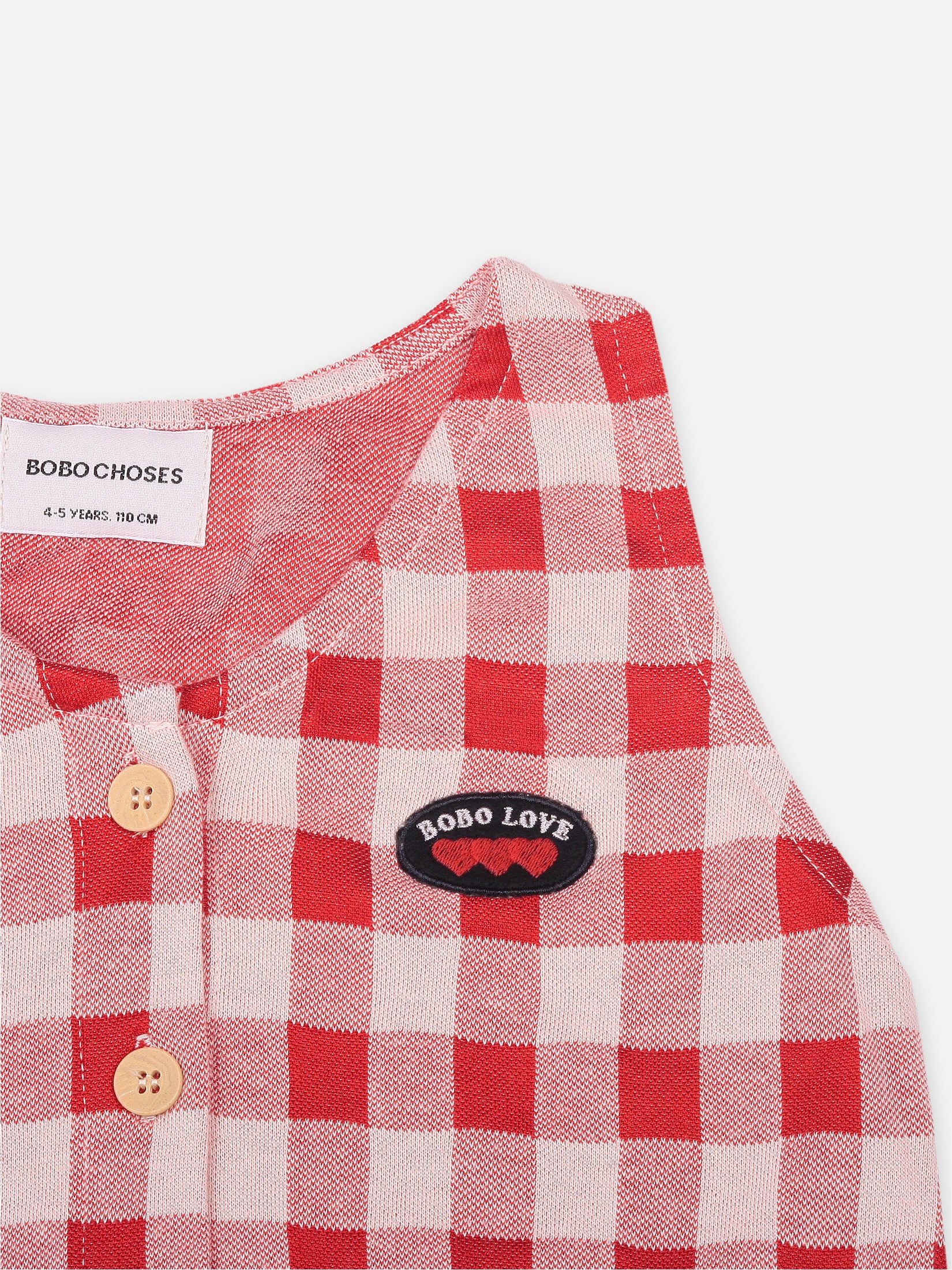 Girls Red Check Button Cotton Top