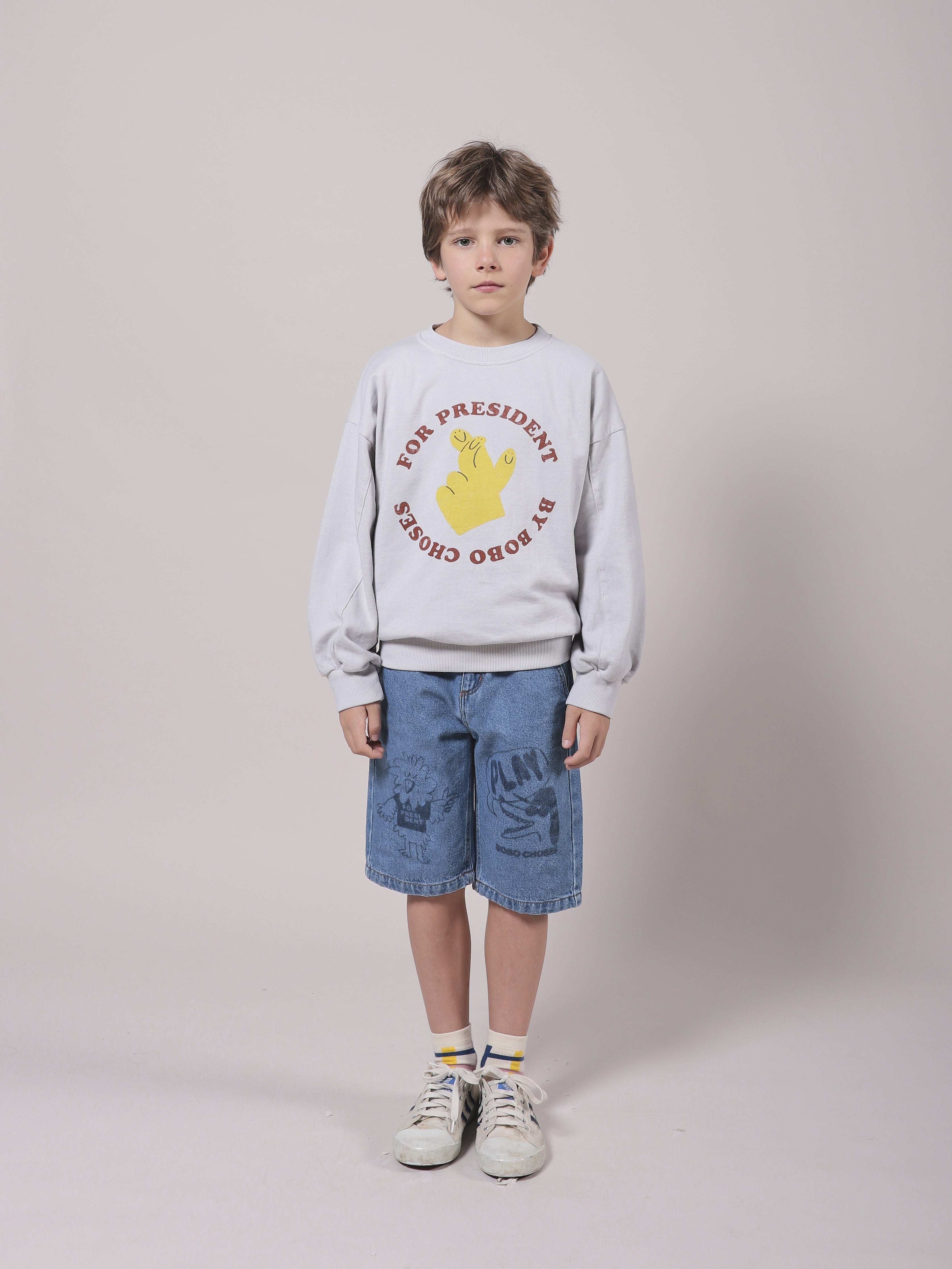 Girls Grey Fingers Cotton Sweatshirt